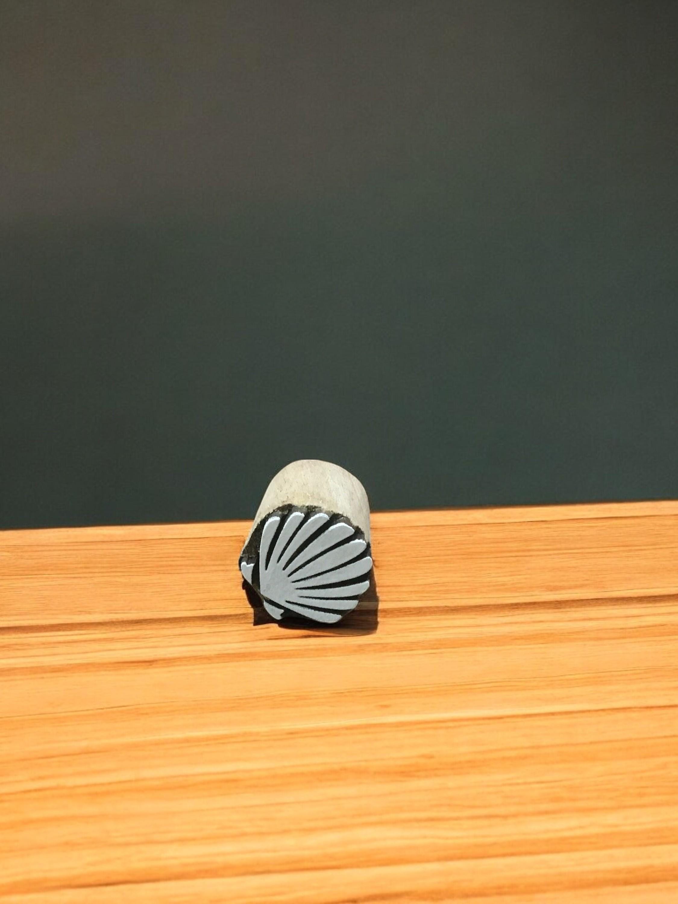 Sea shell, hand carved Indian wood printing block; textile stamp; pottery stamp,