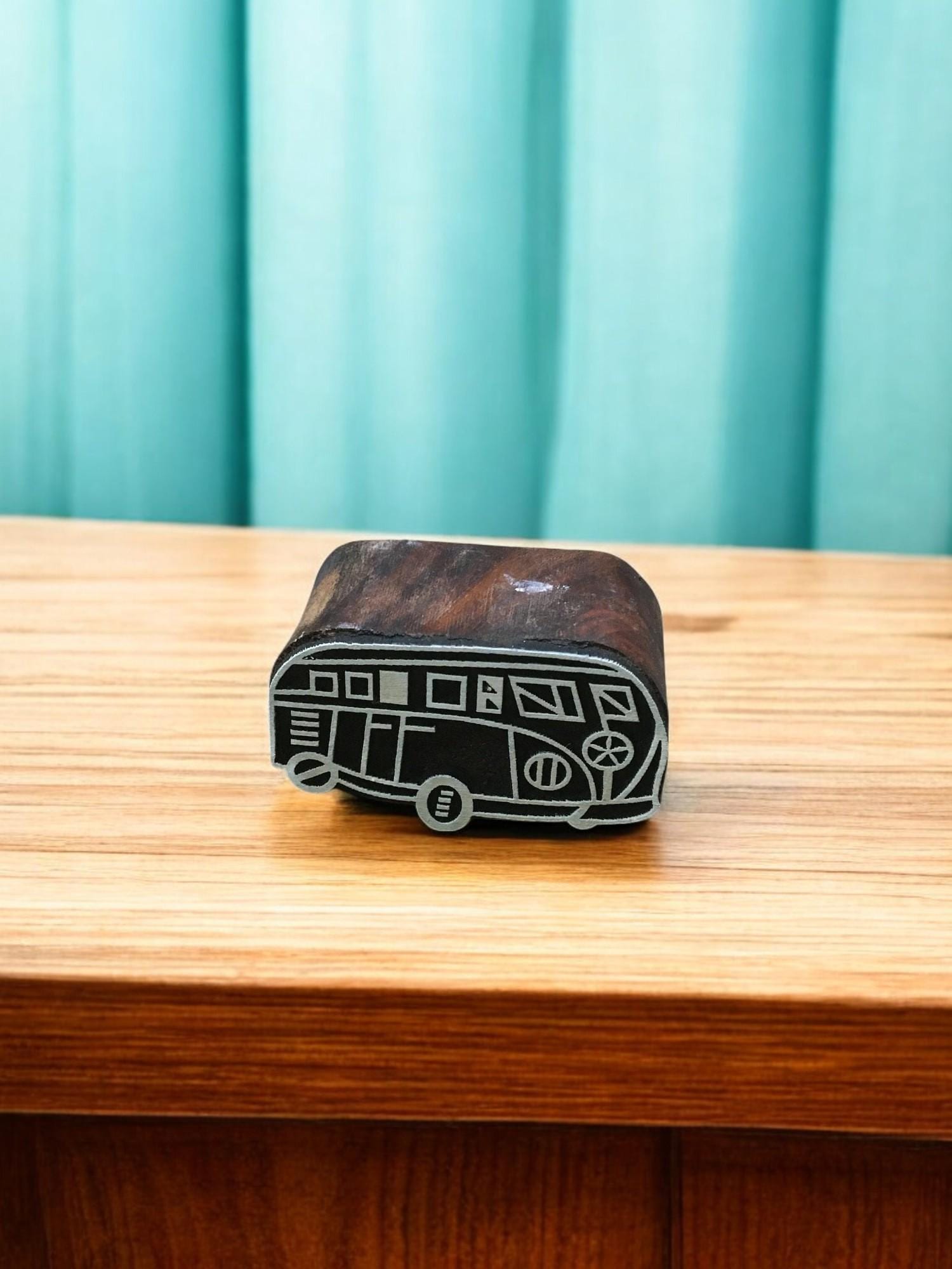 Camper Van Printing Block – Hand Carved Indian Wood Stamp