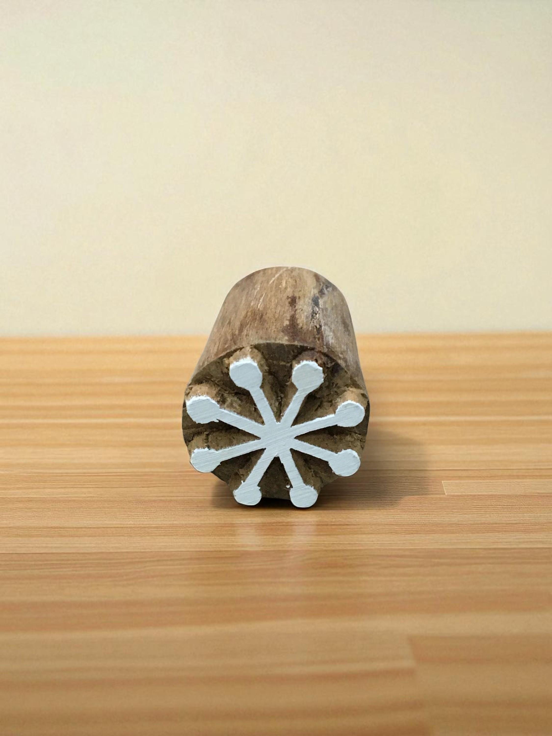 Simple Snow Flakes, hand carved Indian wood printing block; textile stamp; pottery stamp,