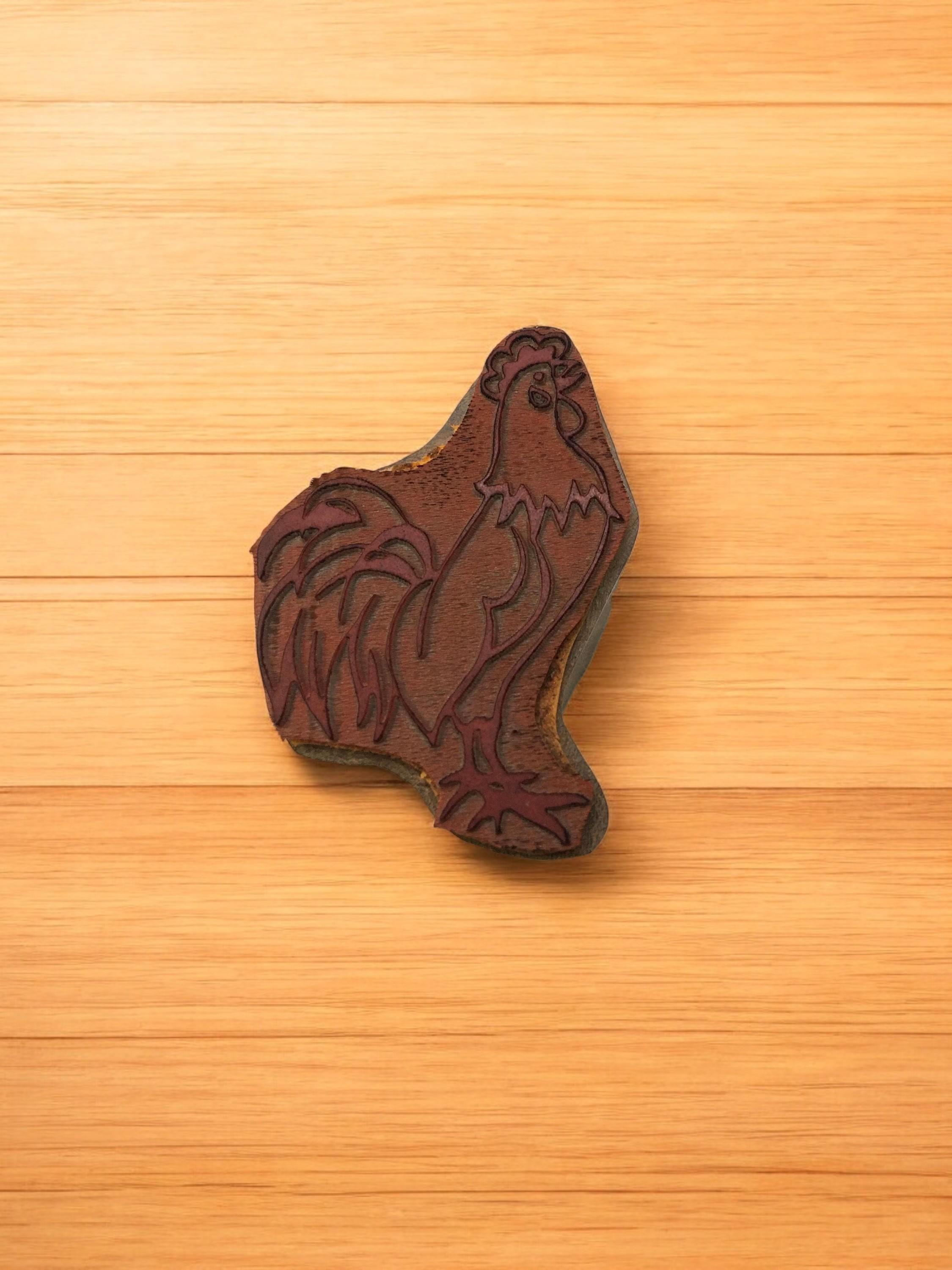 Hand Carved Cockerel Rubber Printing Block – Textile & Pottery Stamp