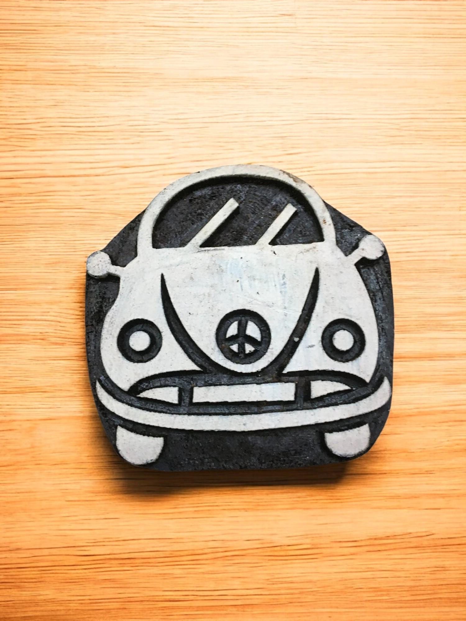 Indian Wooden Printing Block – Beatle Car, Floral Carved Stamp