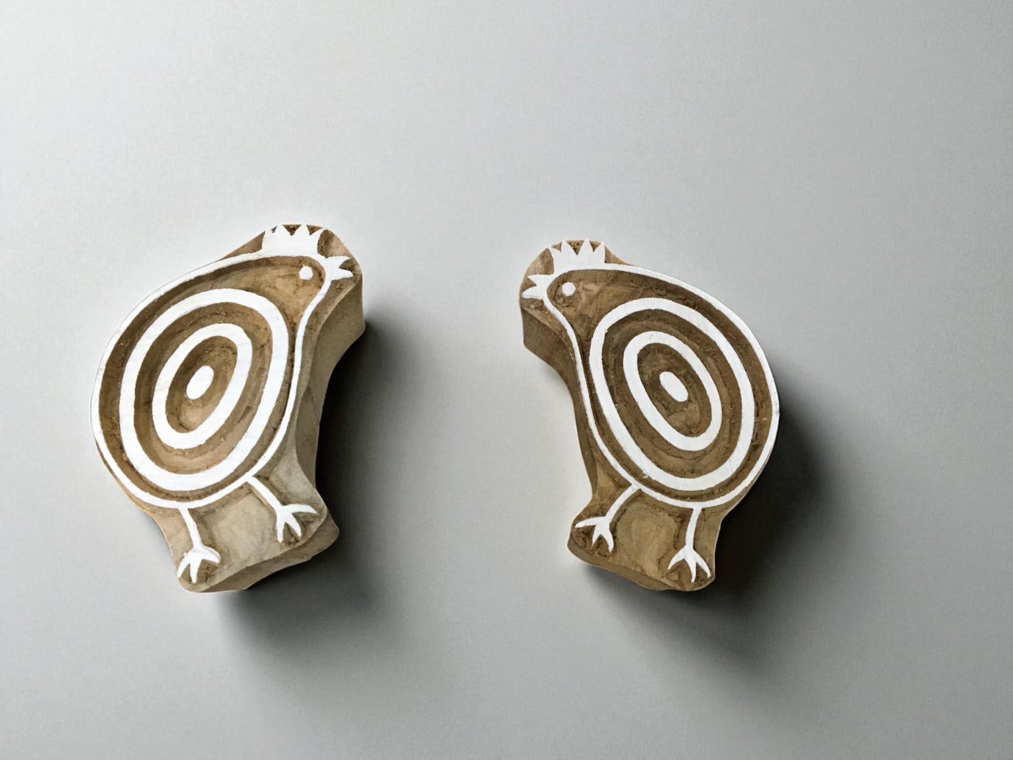 Twin hen 07  hand carved Indian wood printing block; textile stamp; pottery stamp,