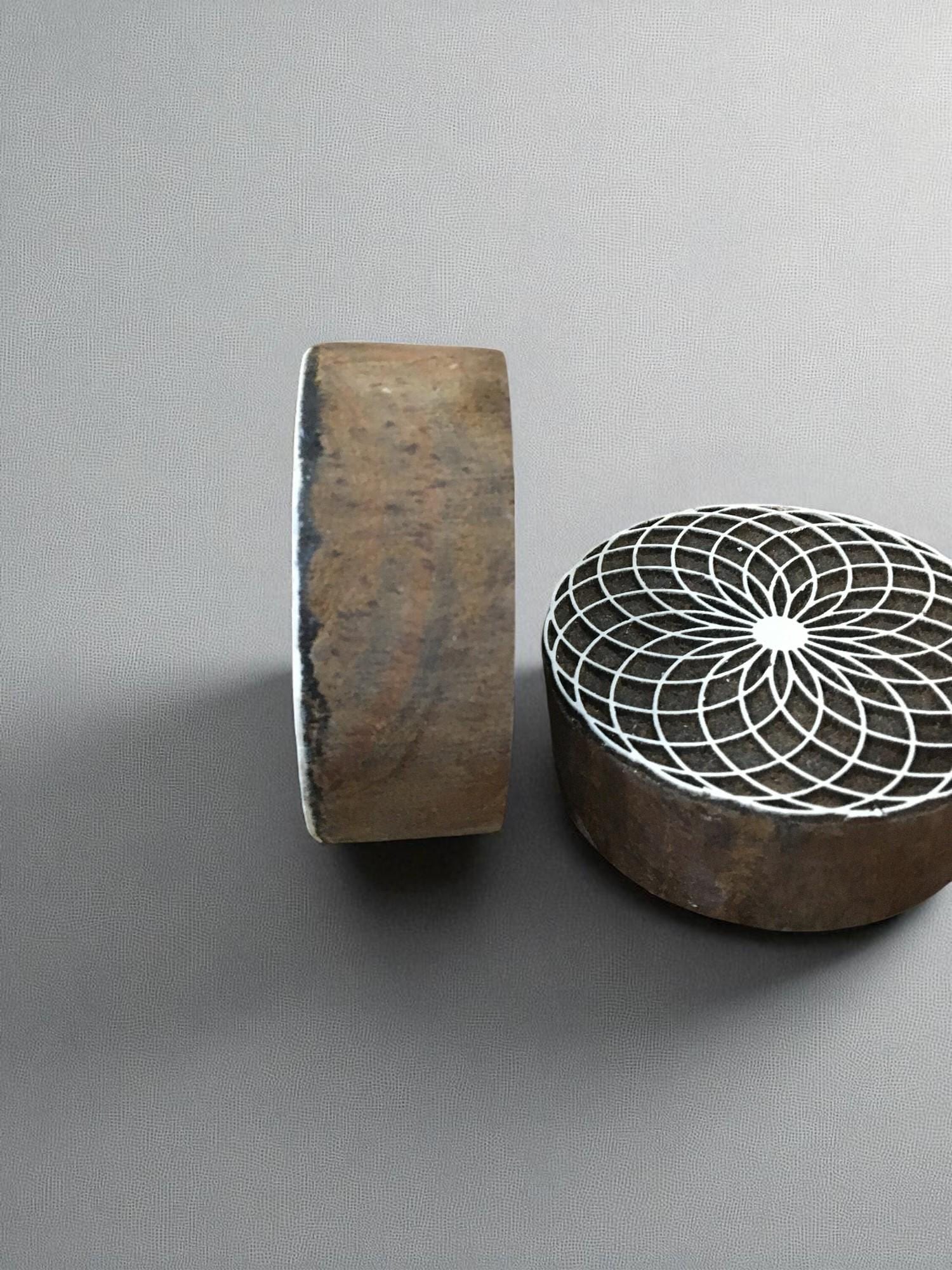 Mandala Positive & Negative,  hand carved Indian wood printing block; textile stamp; pottery stamp,