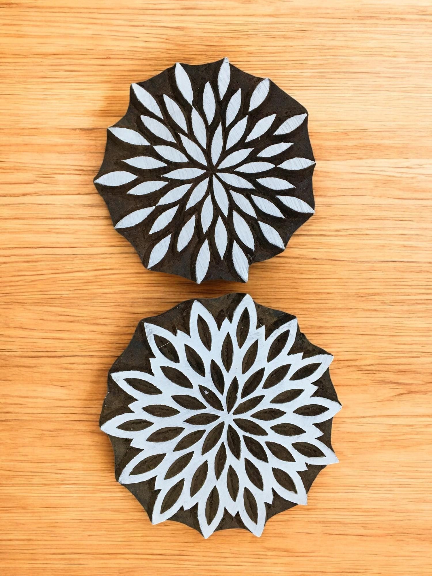 Leaves Flower, hand carved Indian wood printing block; textile stamp; pottery stamp,