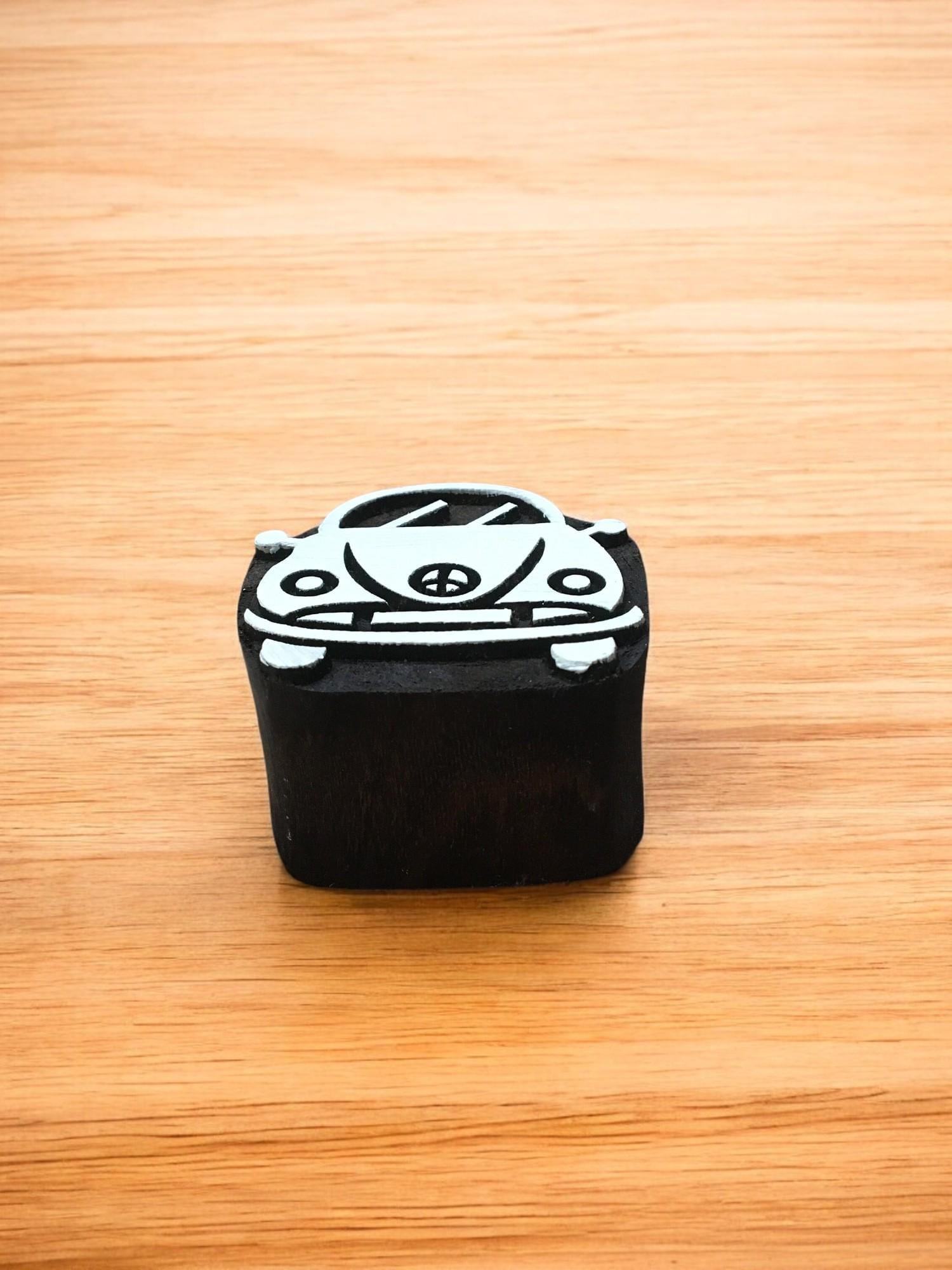 Indian Wooden Printing Block – Beatle Car, Floral Carved Stamp
