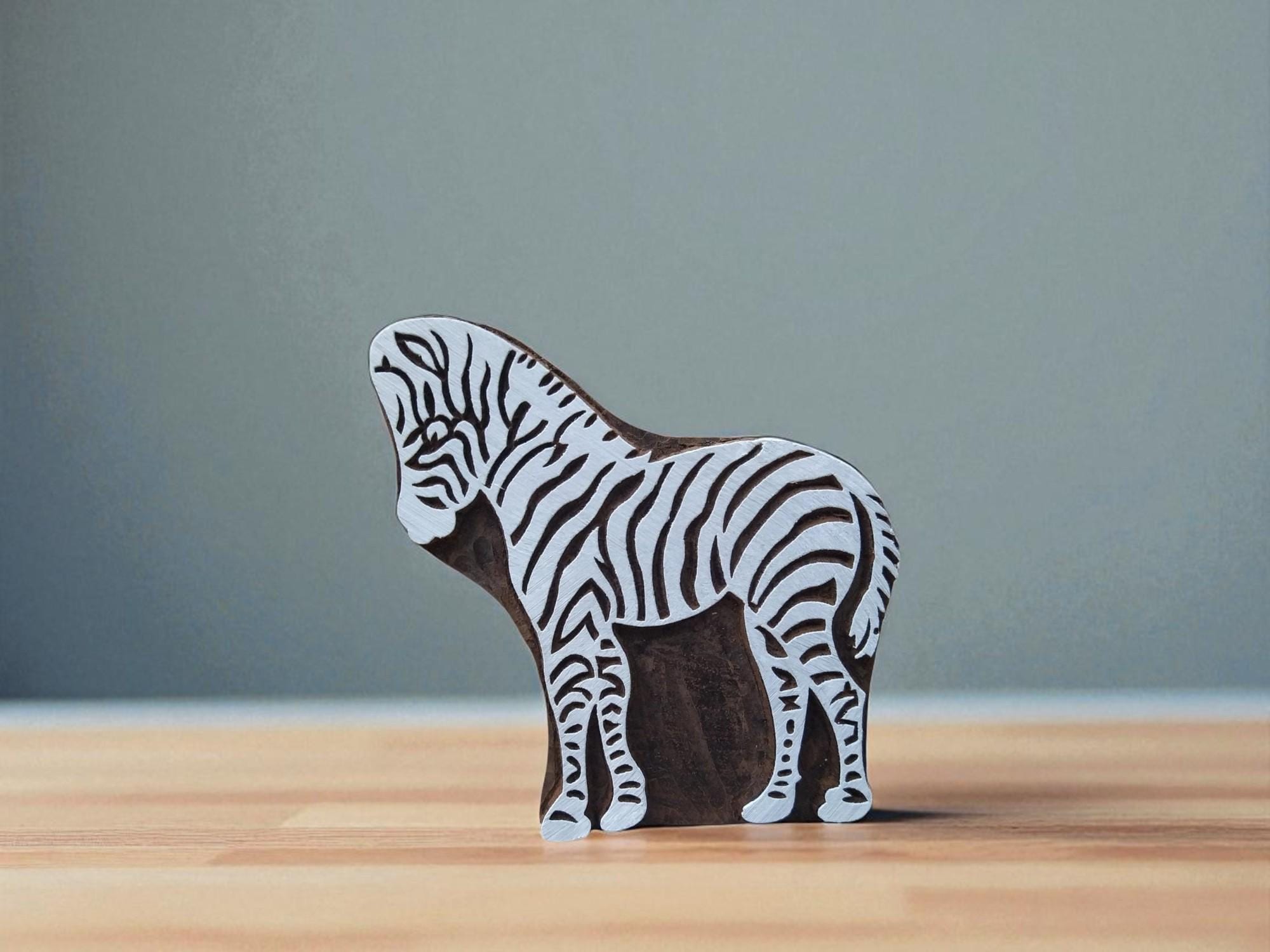 Standing Zebra  hand carved Indian wood printing block; textile stamp; pottery stamp,