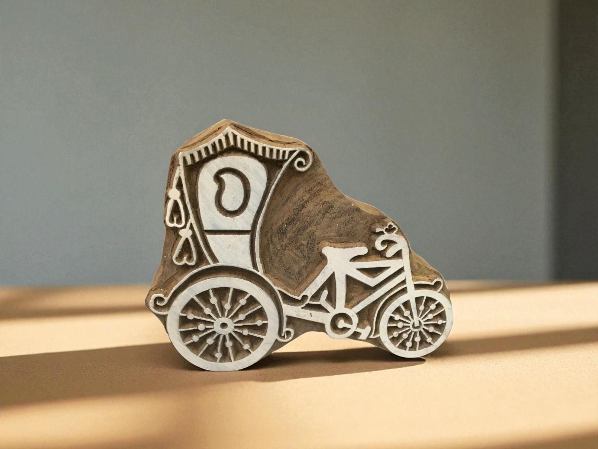 Hand Carved Indian Wood Printing Block Stamp, Textile Pottery (10cm)