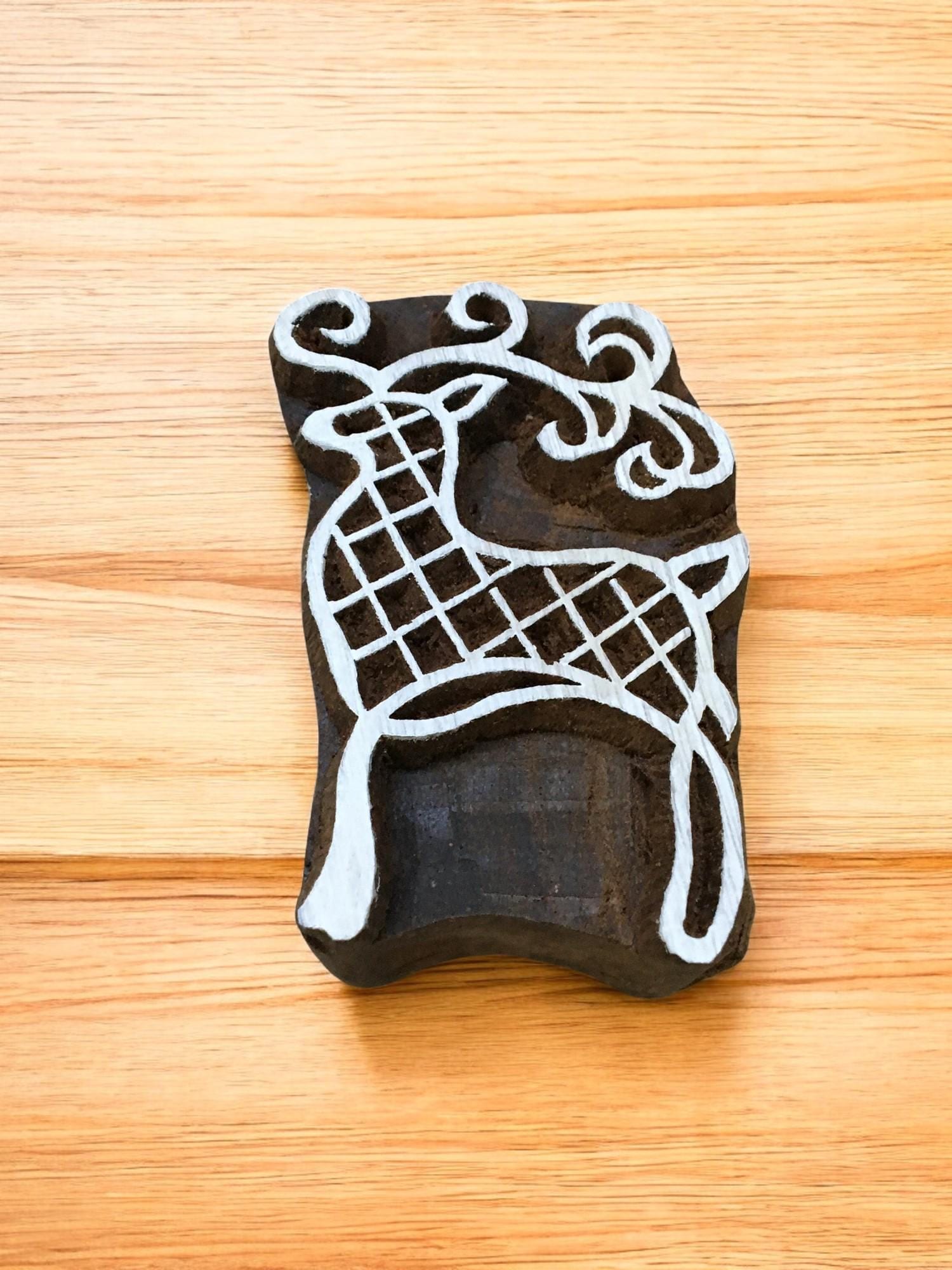 Royal Deer, hand carved Indian wood printing block; textile stamp; pottery stamp,
