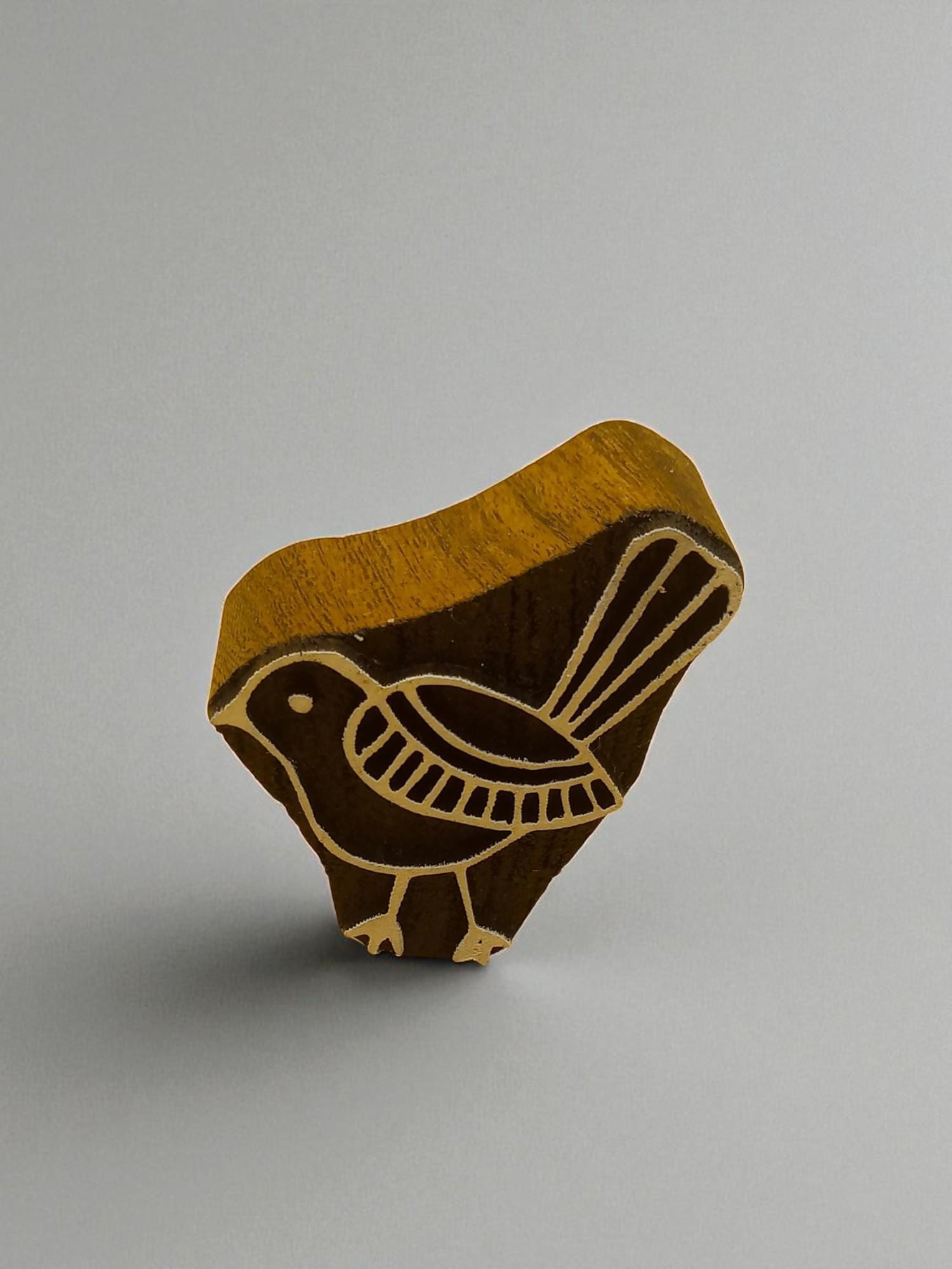 A sitting bird  hand carved Indian wood printing block; textile stamp; pottery stamp,