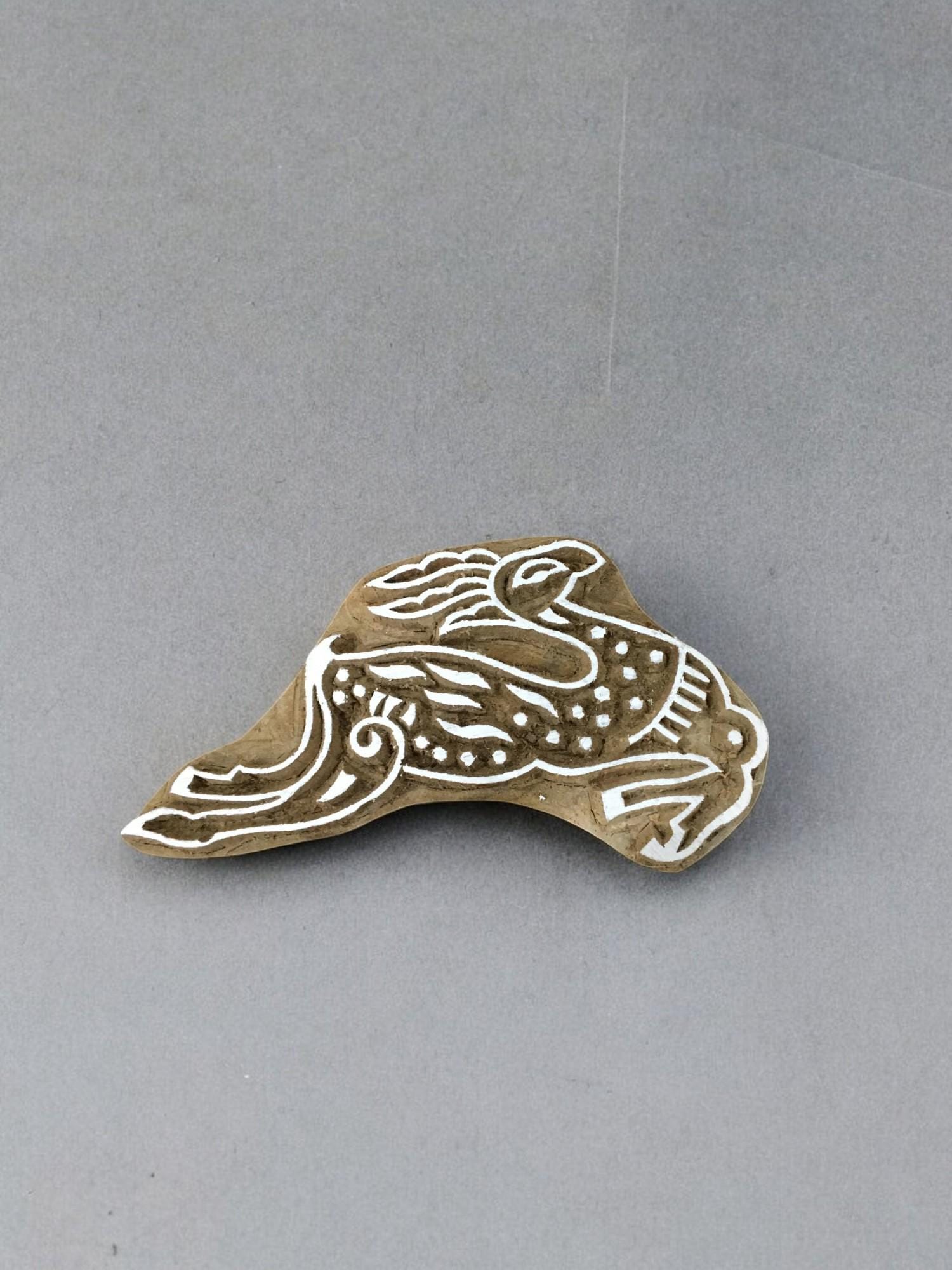 Leaping & A sleeping rabbit  hand carved Indian wood printing block; textile stamp; pottery stamp,