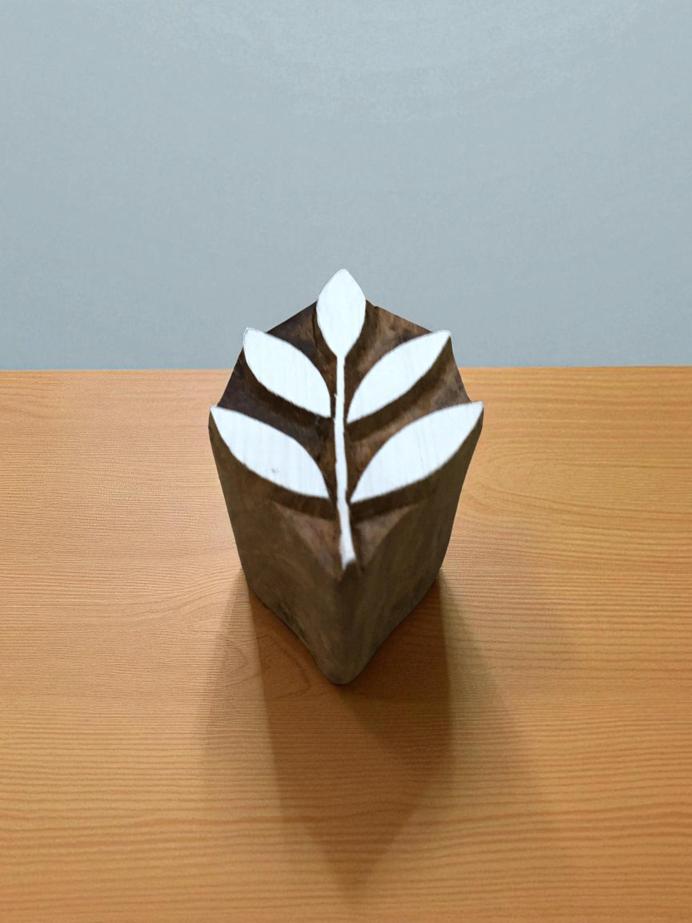 Hand Carved Indian Wood Printing Block: Exquisite Leaf Design