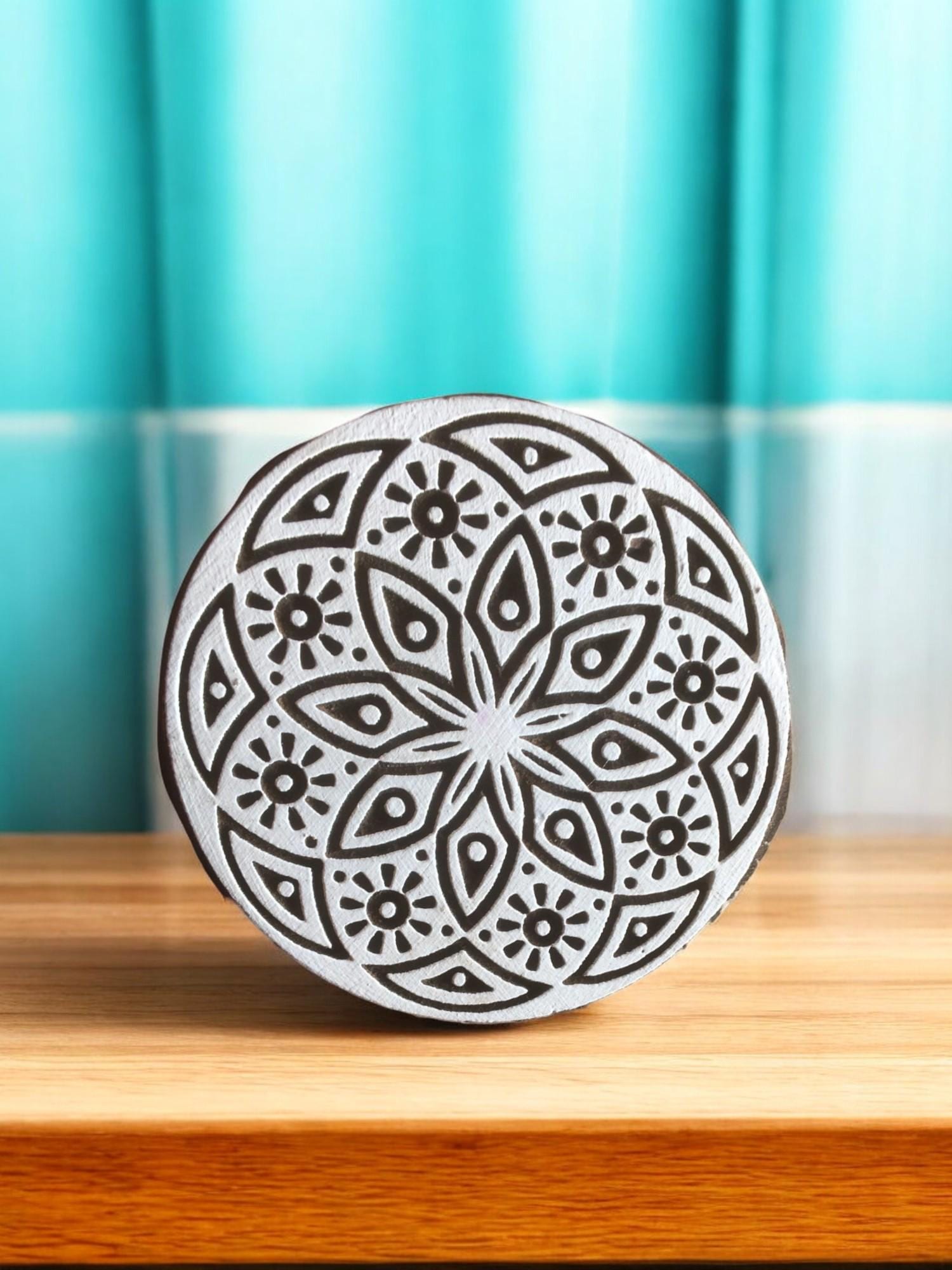 Floral Mandala Wood Stamp, Indian Textile Print Block