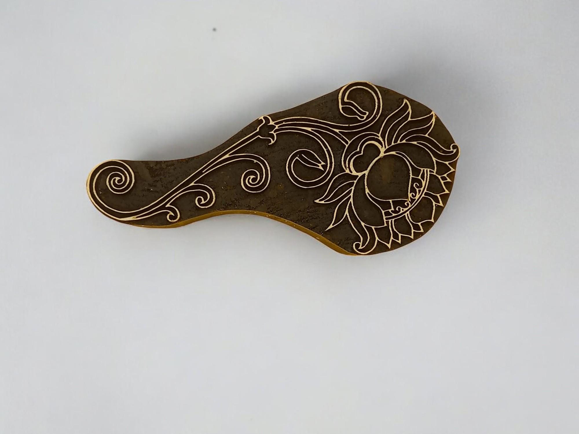 Stylish Lotus hand carved Indian wood printing block; textile stamp; pottery stamp,
