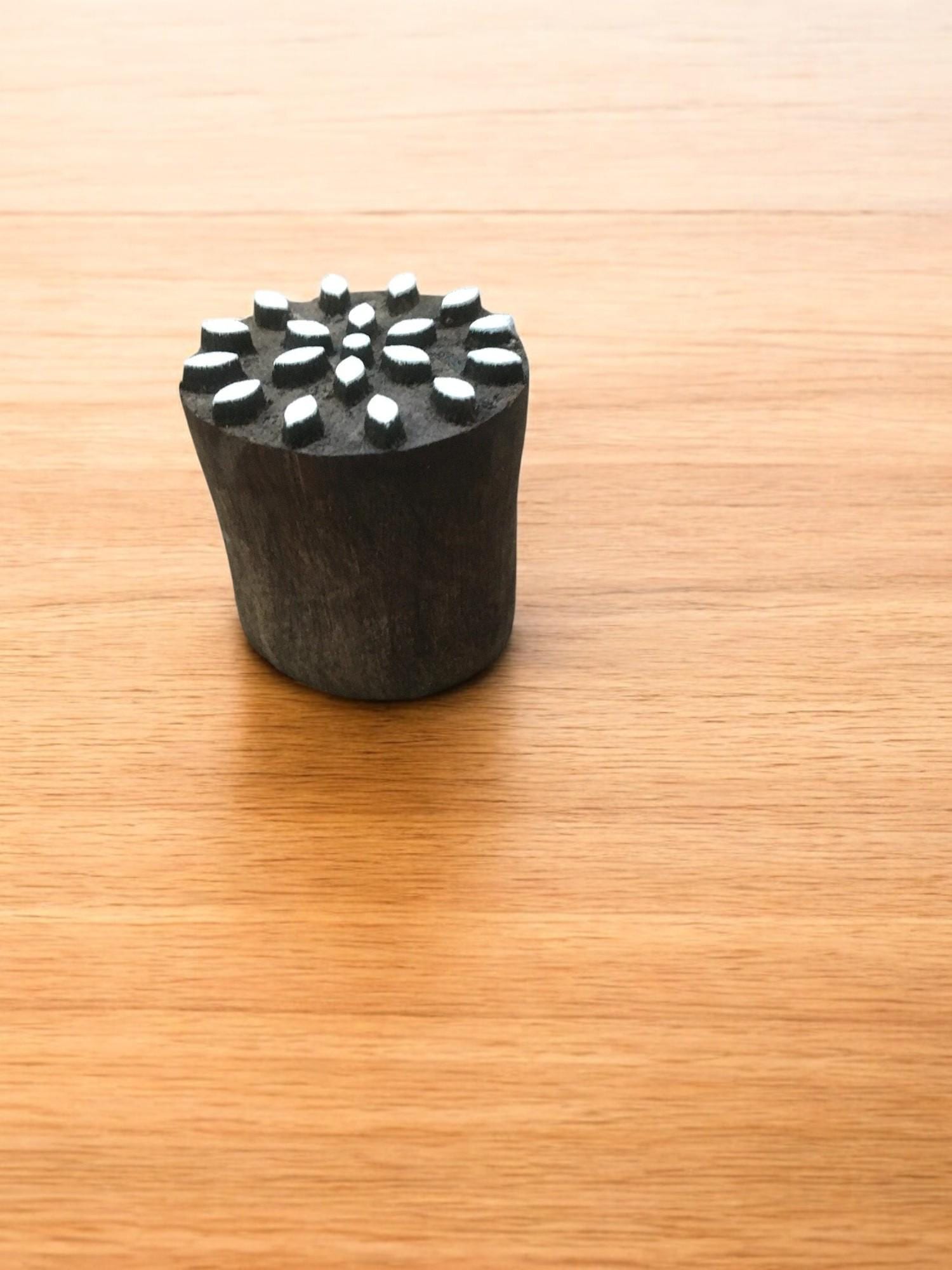Hand Carved Indian Wood Block Stamp, Small Leaves Mandala