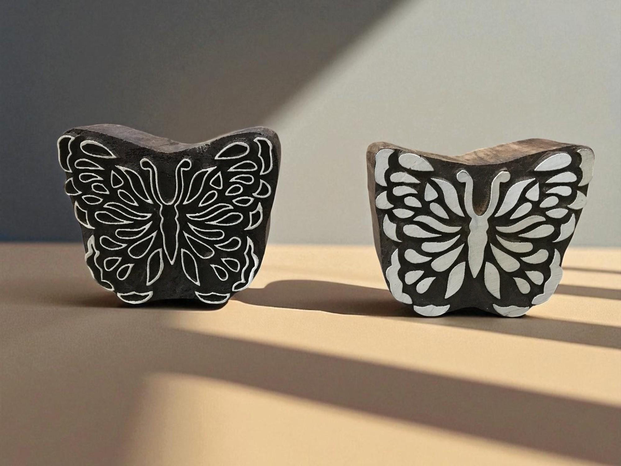 Hand Carved Butterfly Wood Stamp, Indian Block Print, Textile Stamp