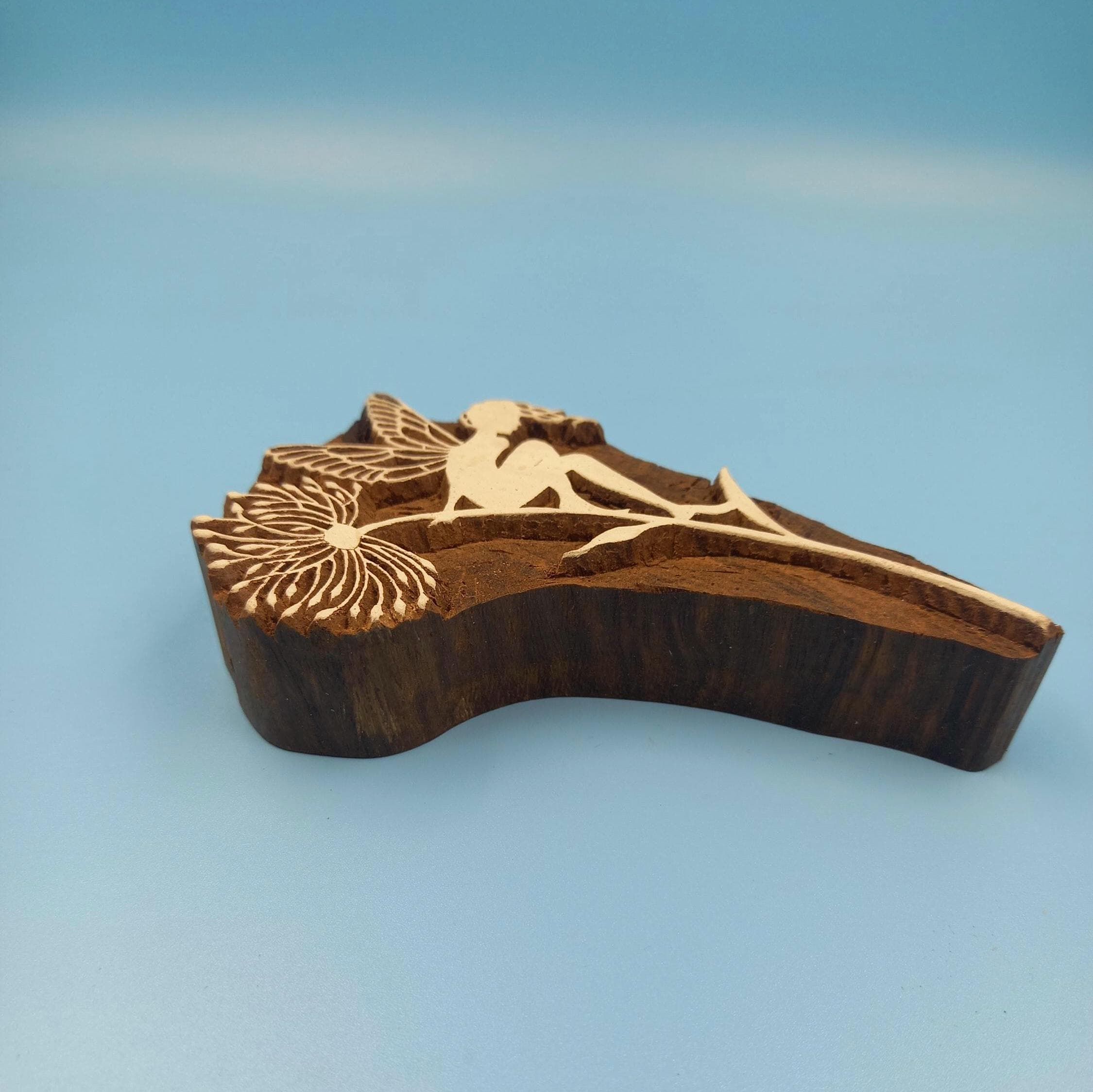 Fairy on Branch Wooden Printing Block Pottery Stamp, Batik Tjaps, Blaudruck stempel