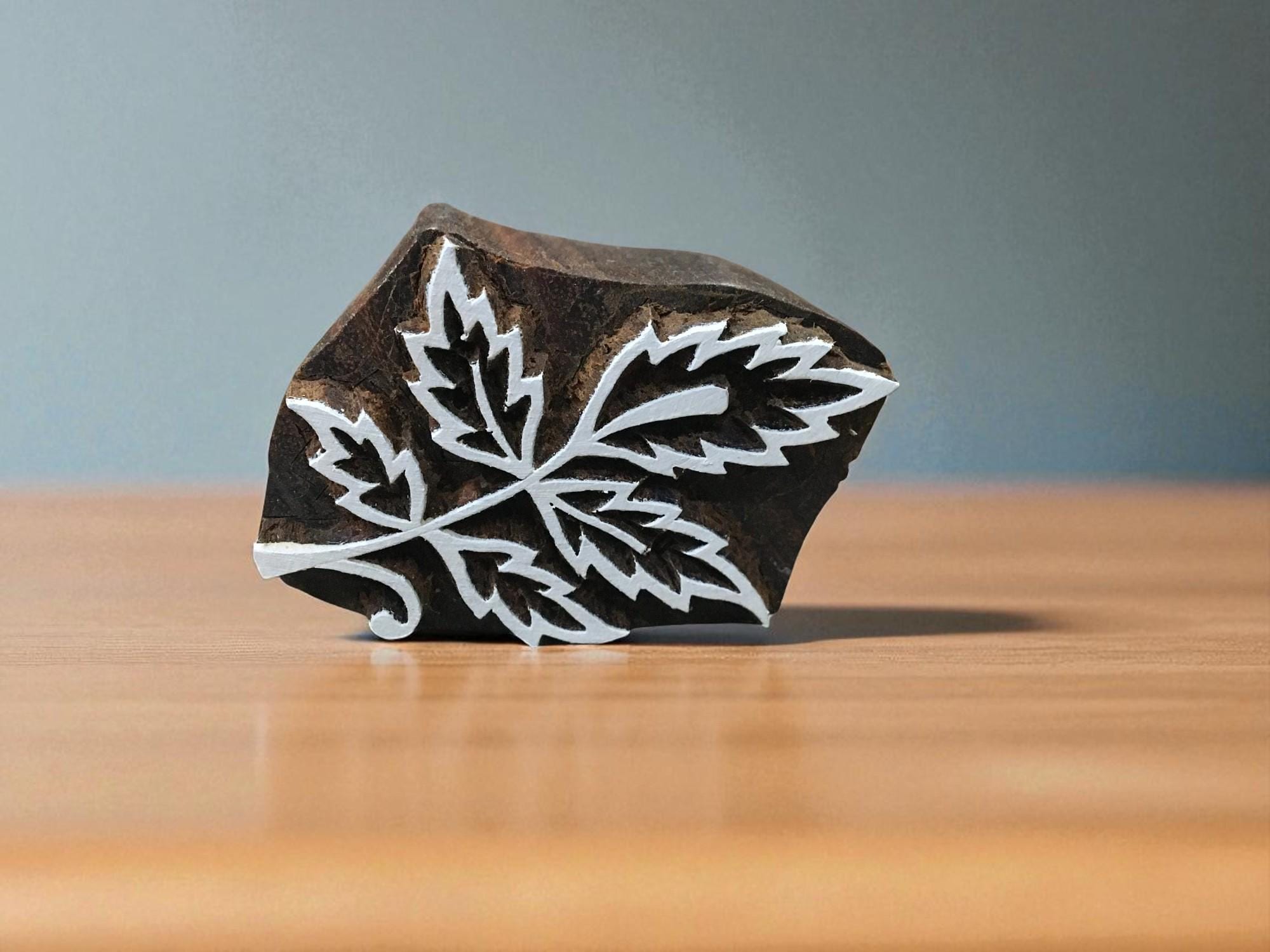 Mini 5 leaves, hand carved Indian wood printing block; textile stamp; pottery stamp,