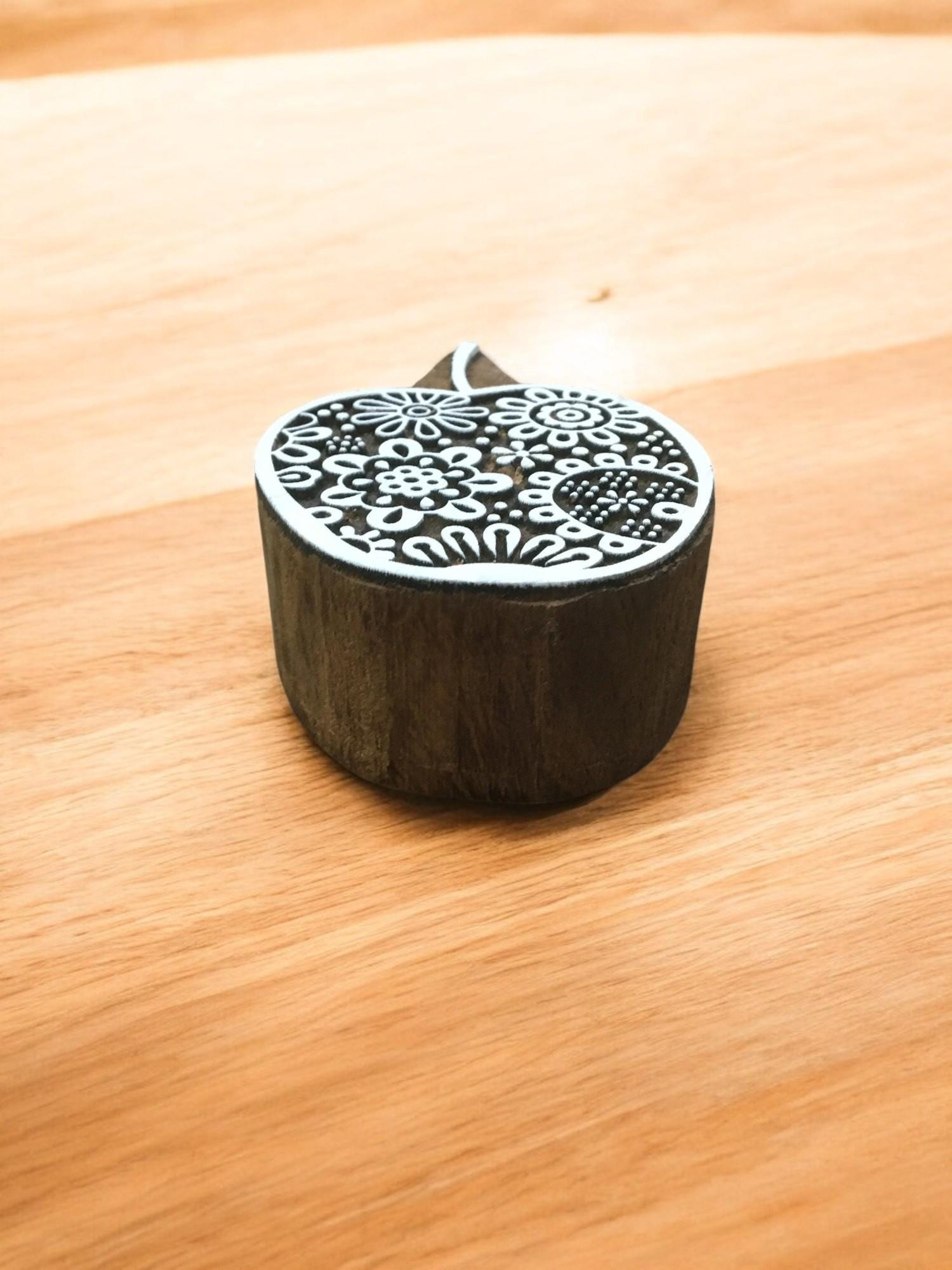 Hand Carved Floral Apple Wood Stamp – Indian Textile Block