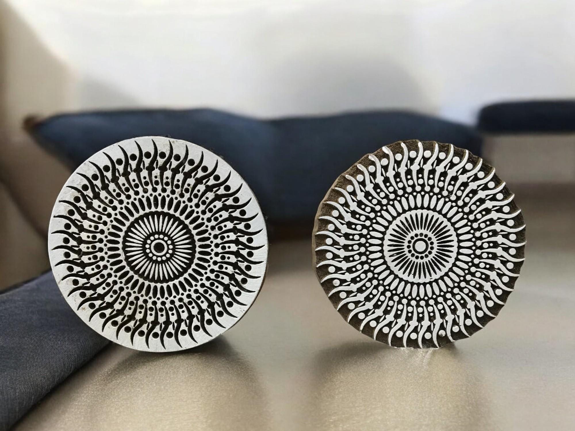Mandala Wood Batik Stamps, Hand Carved Indian Printing Blocks (Pair)