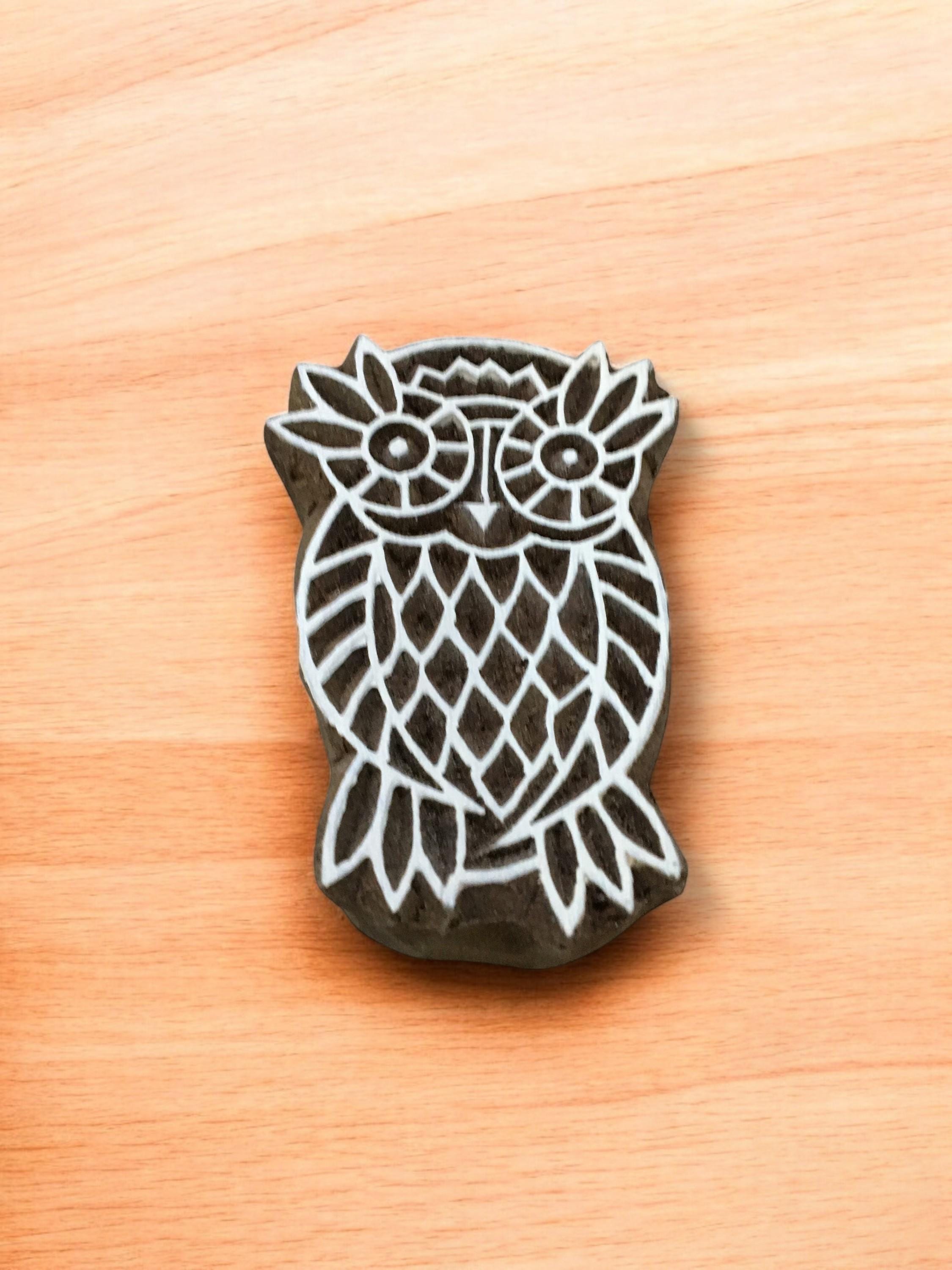 Medium Owl, hand carved Indian wood printing block; textile stamp; pottery stamp,