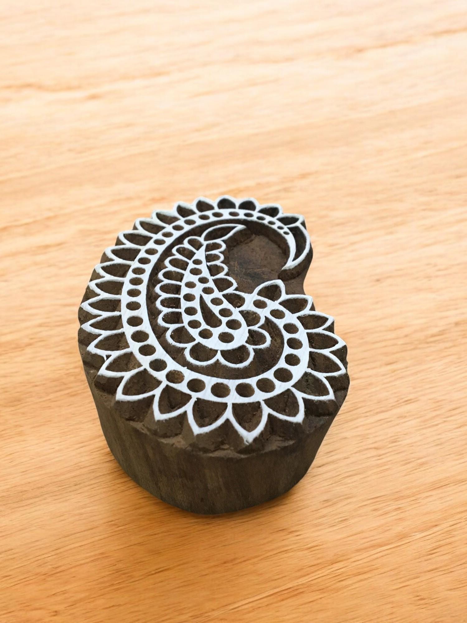 Hand Carved Paisley Wood Stamp, Indian Textile Block Print