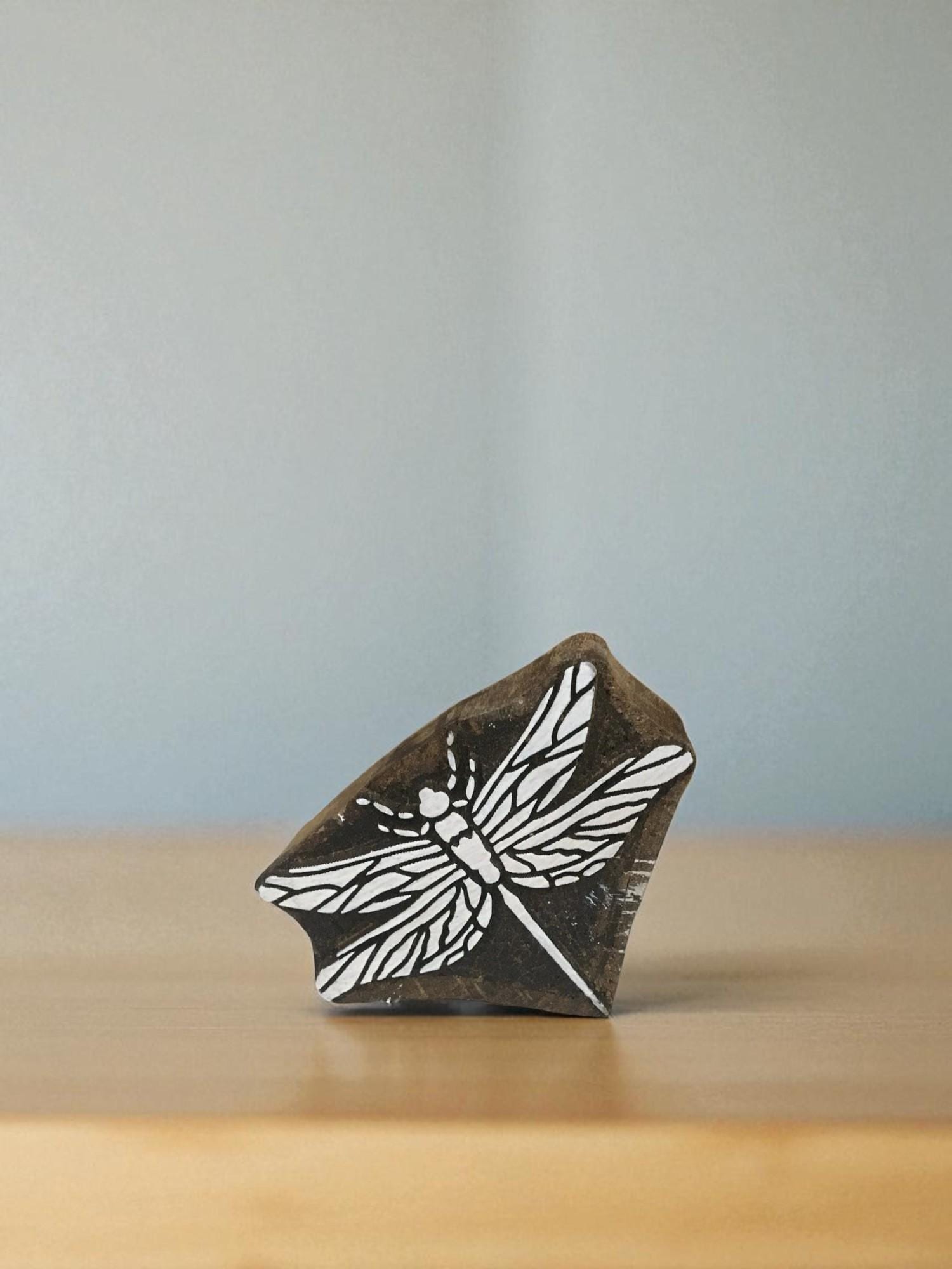 Fair Trade Butterfly Carved Wood Stamp - Textile, Pottery Block