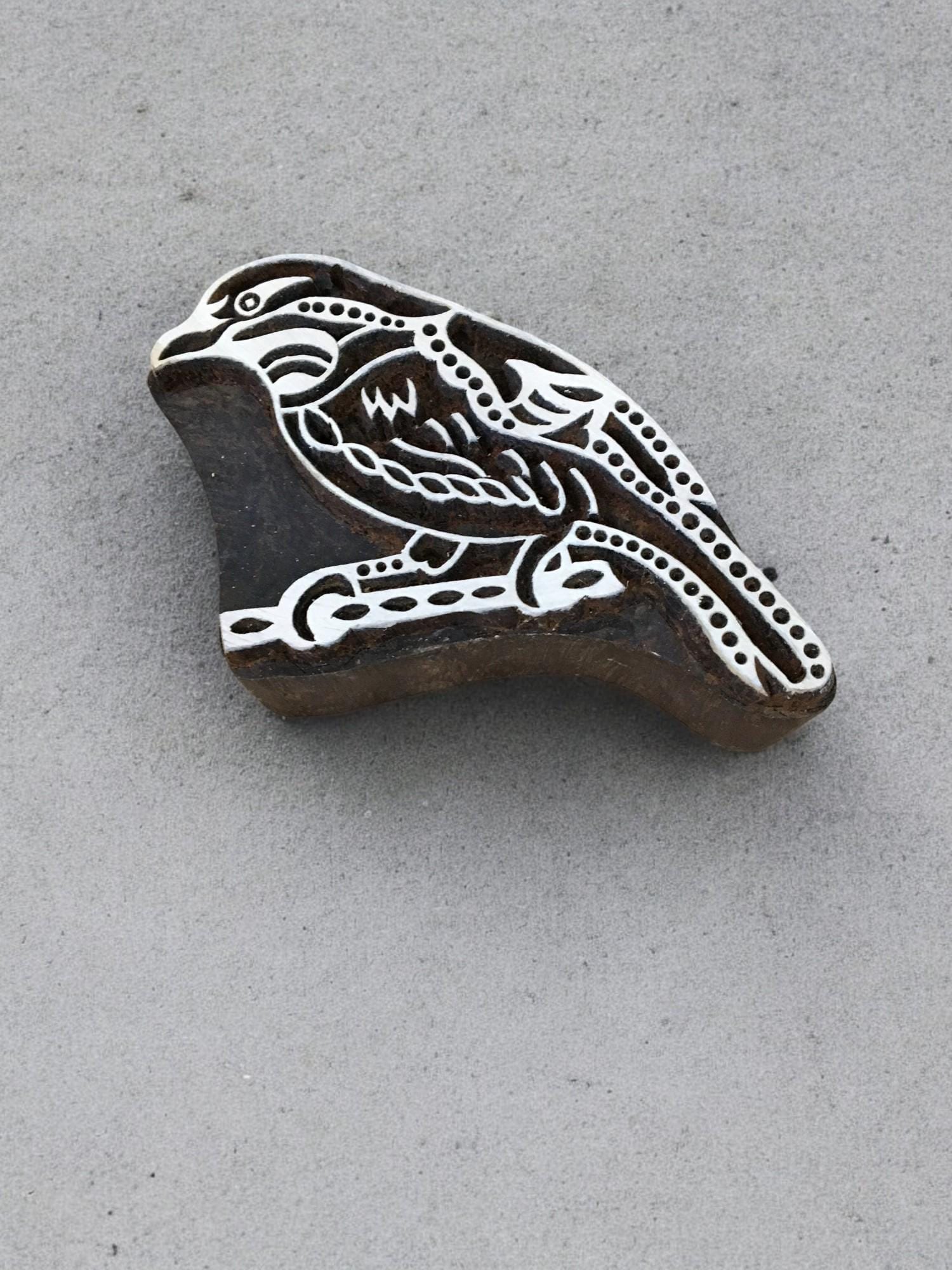A Bird on Branch 01  hand carved Indian wood printing block; textile stamp; pottery stamp,