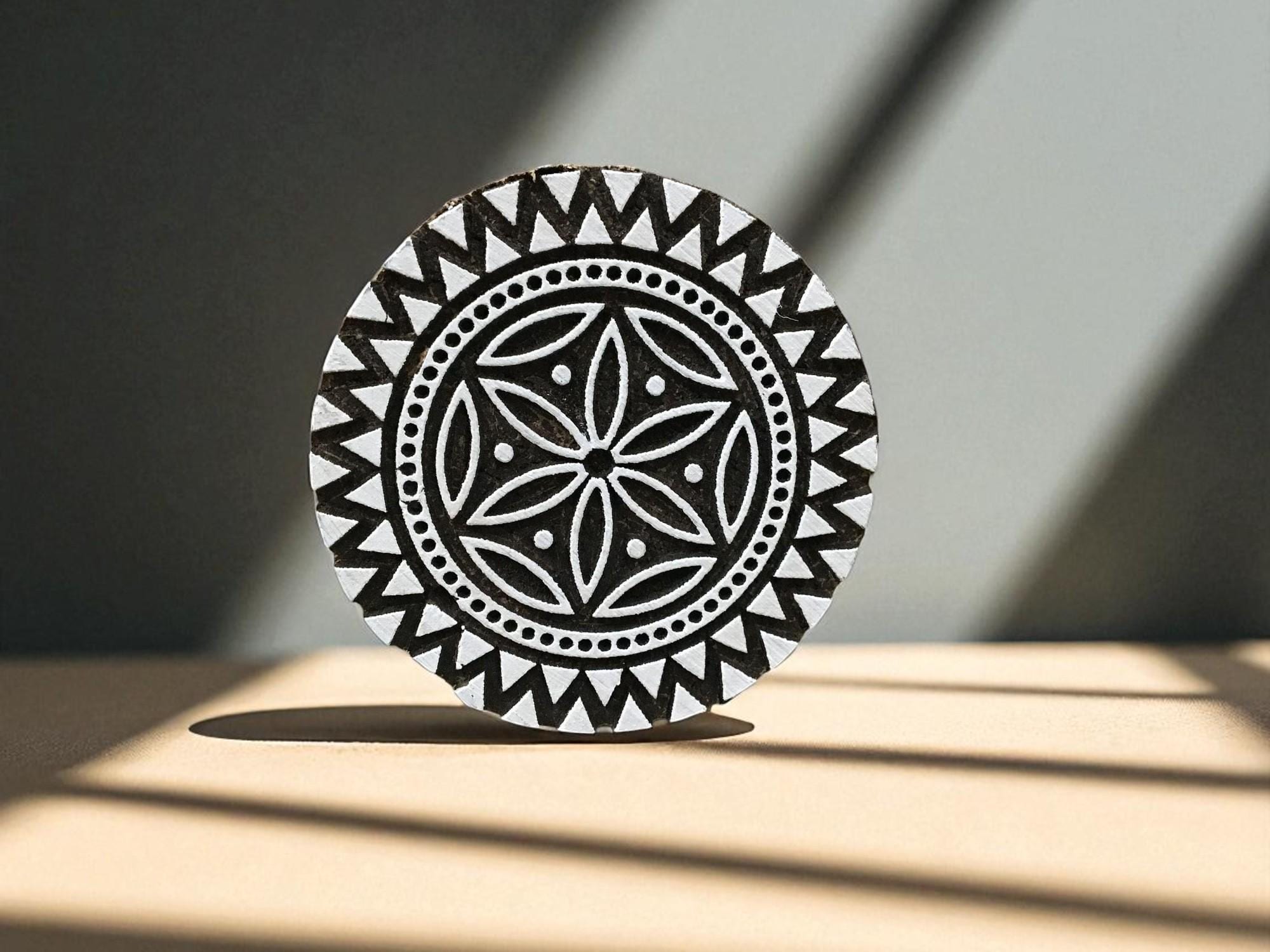 A Mandala,  hand carved Indian wood printing block; textile stamp; pottery stamp,