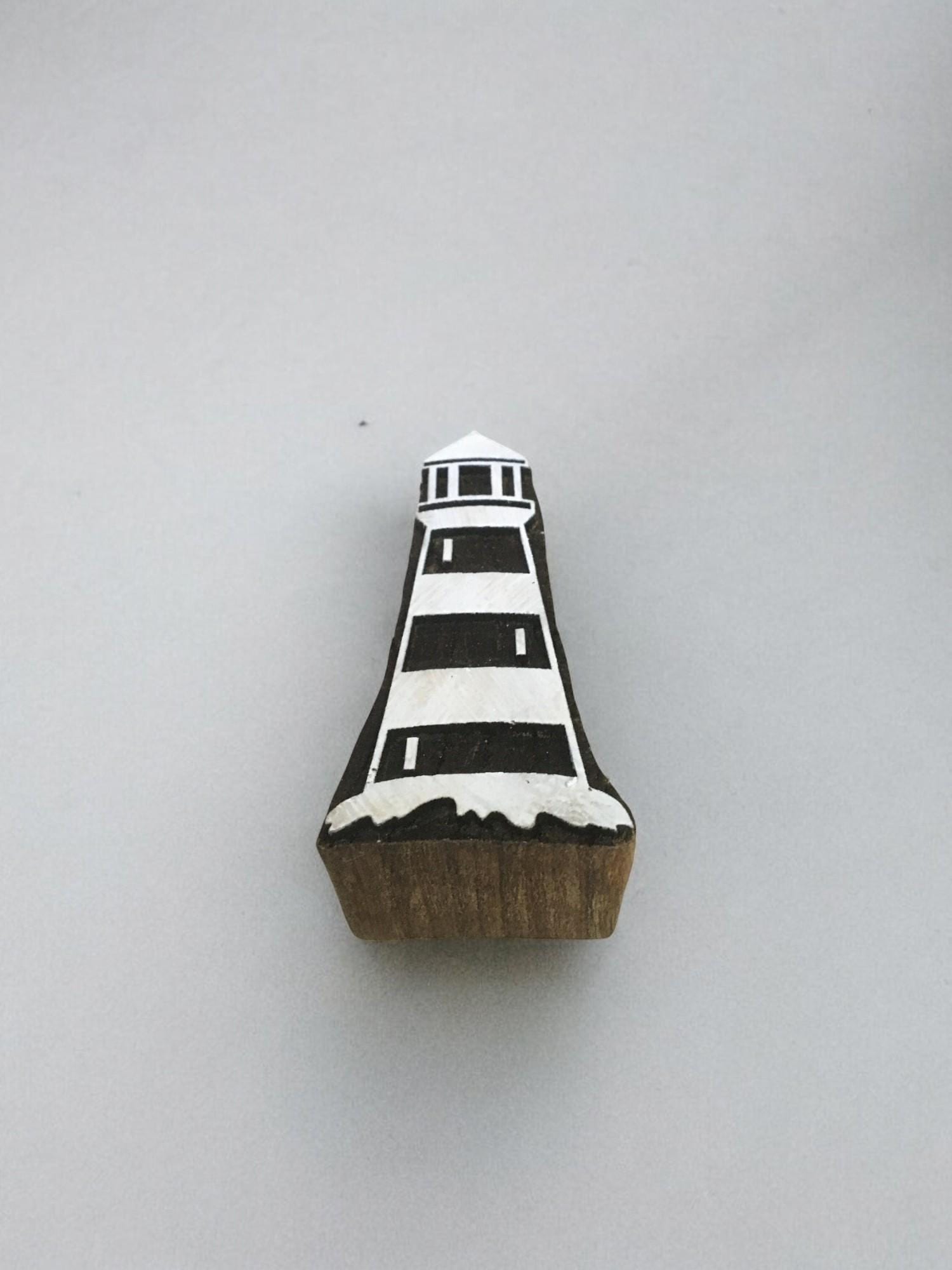 Lighthouse Carved Wood Stamp, Indian Block Print, Pottery Batik Tool