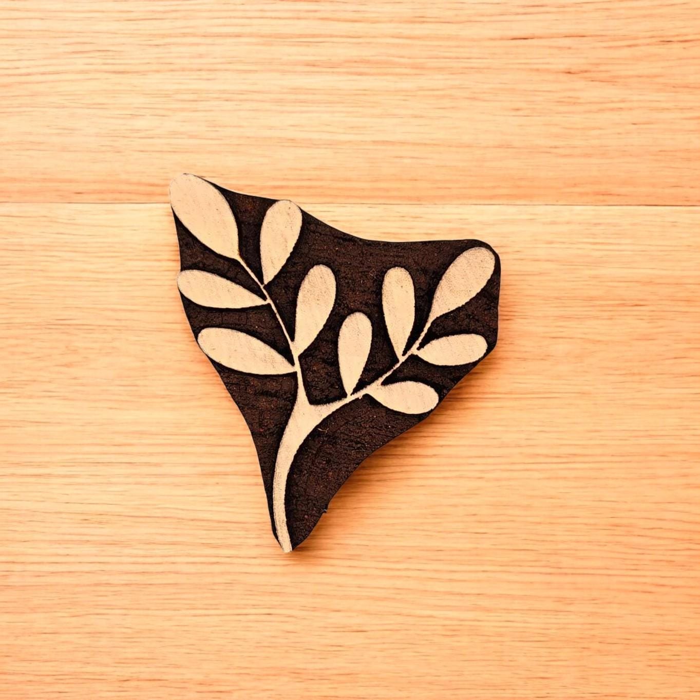 Double Leaf Stem Hand carved Indian wood printing block; textile stamp; pottery stamp,