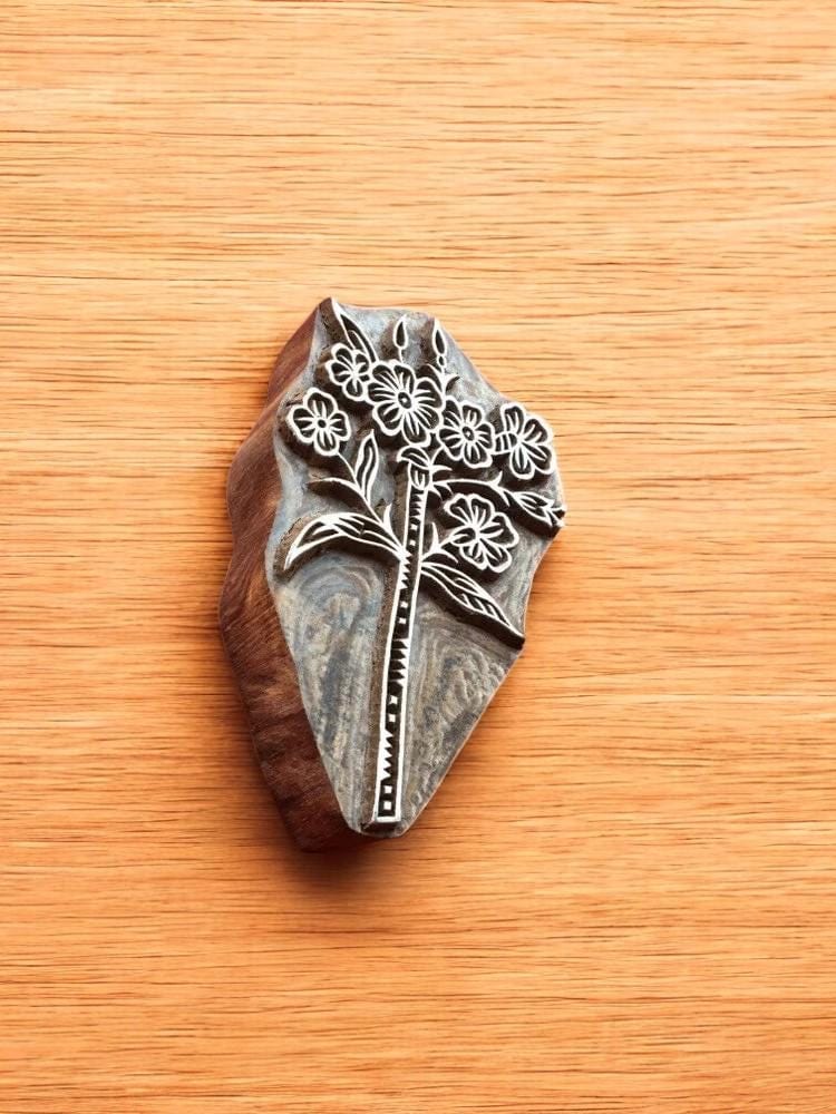 Hand Carved Teak Wood Floral Stamp, Indian Textile Block