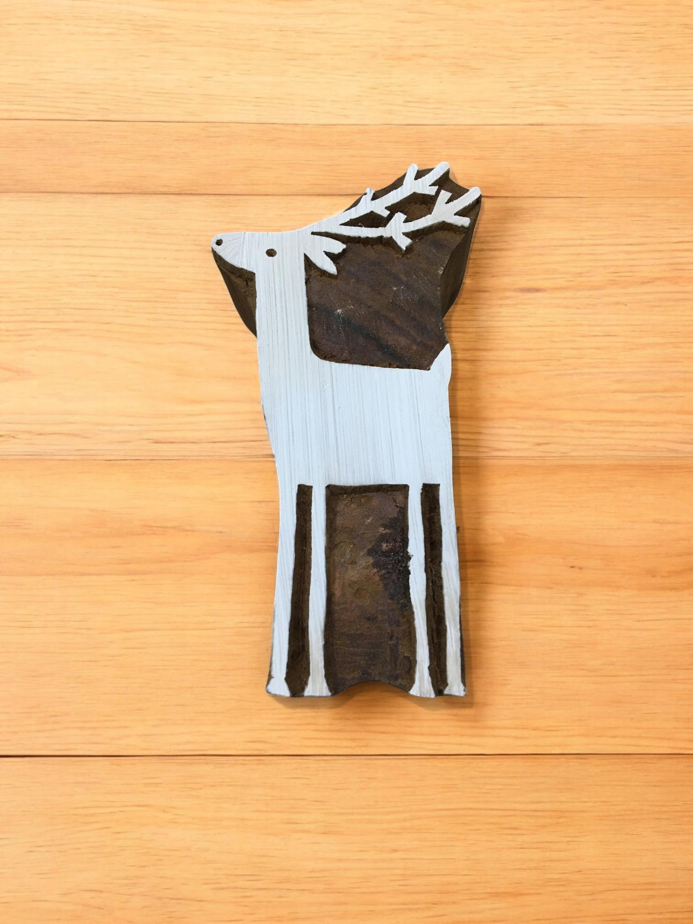 Solid Standing Deer, hand carved Indian wood printing block; textile stamp; pottery stamp,