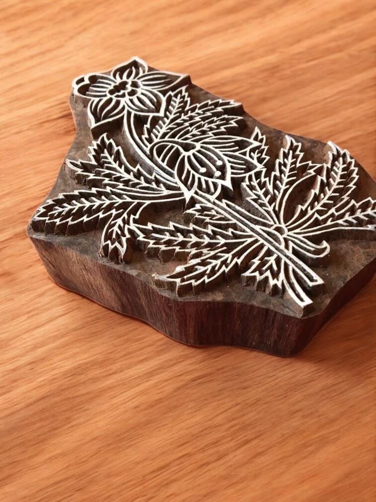 Floral Wood Stamp, Hand Carved Teak Printing Block