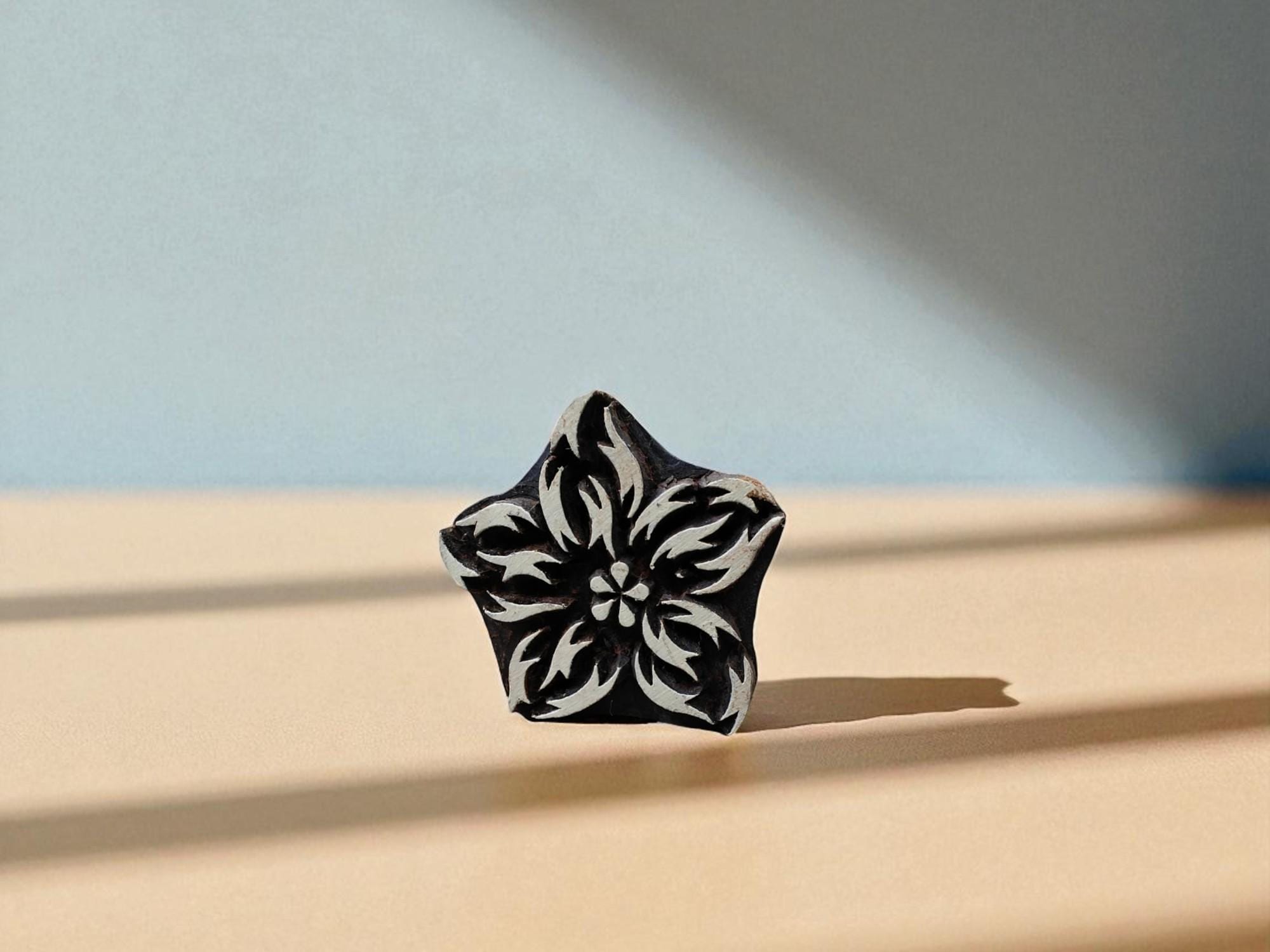 5 petals flower hand carved Indian wood printing block; textile stamp; pottery stamp,
