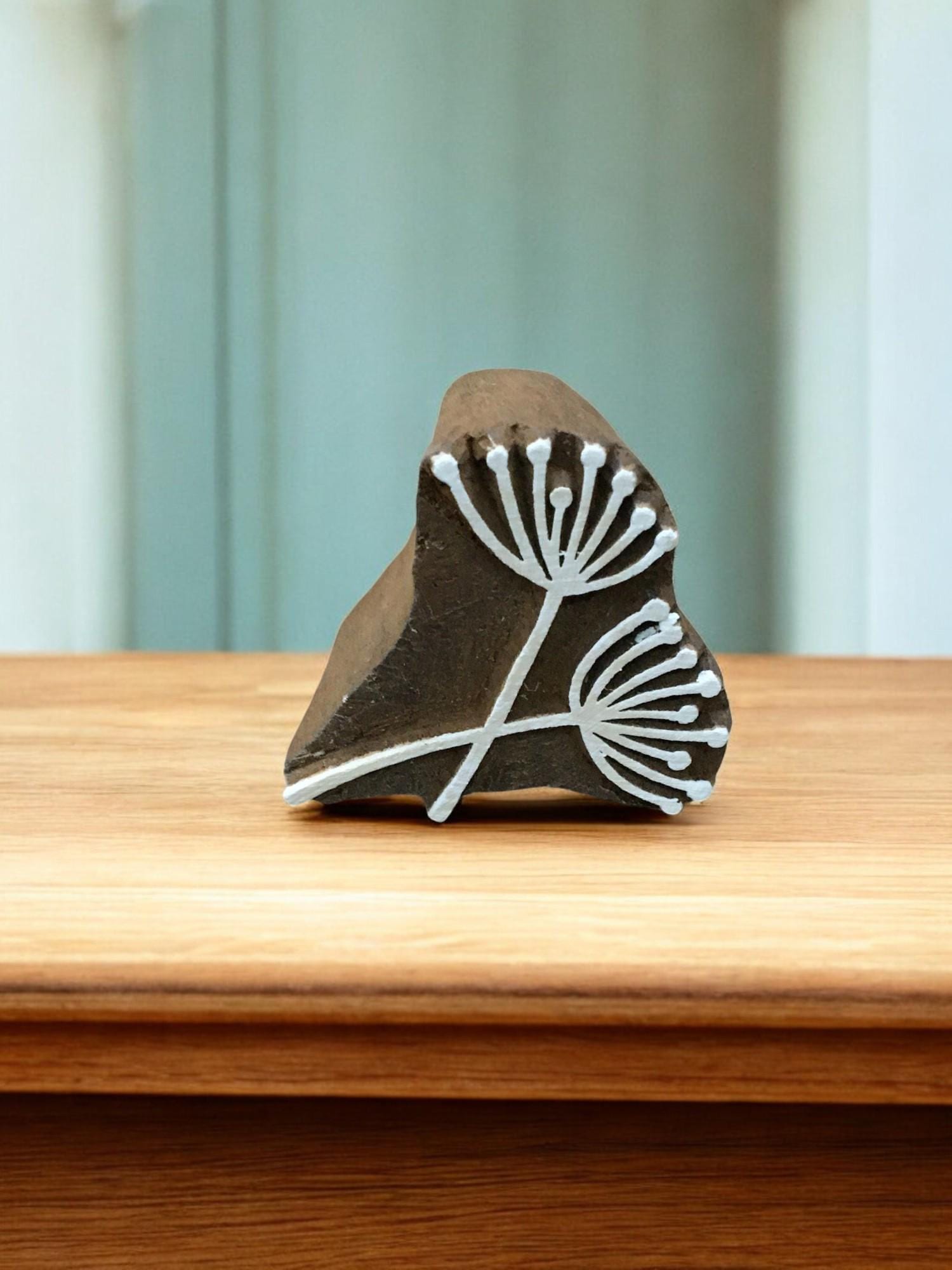 Crossing Allium Seedhead, hand carved Indian wood printing block; textile stamp; pottery stamp,