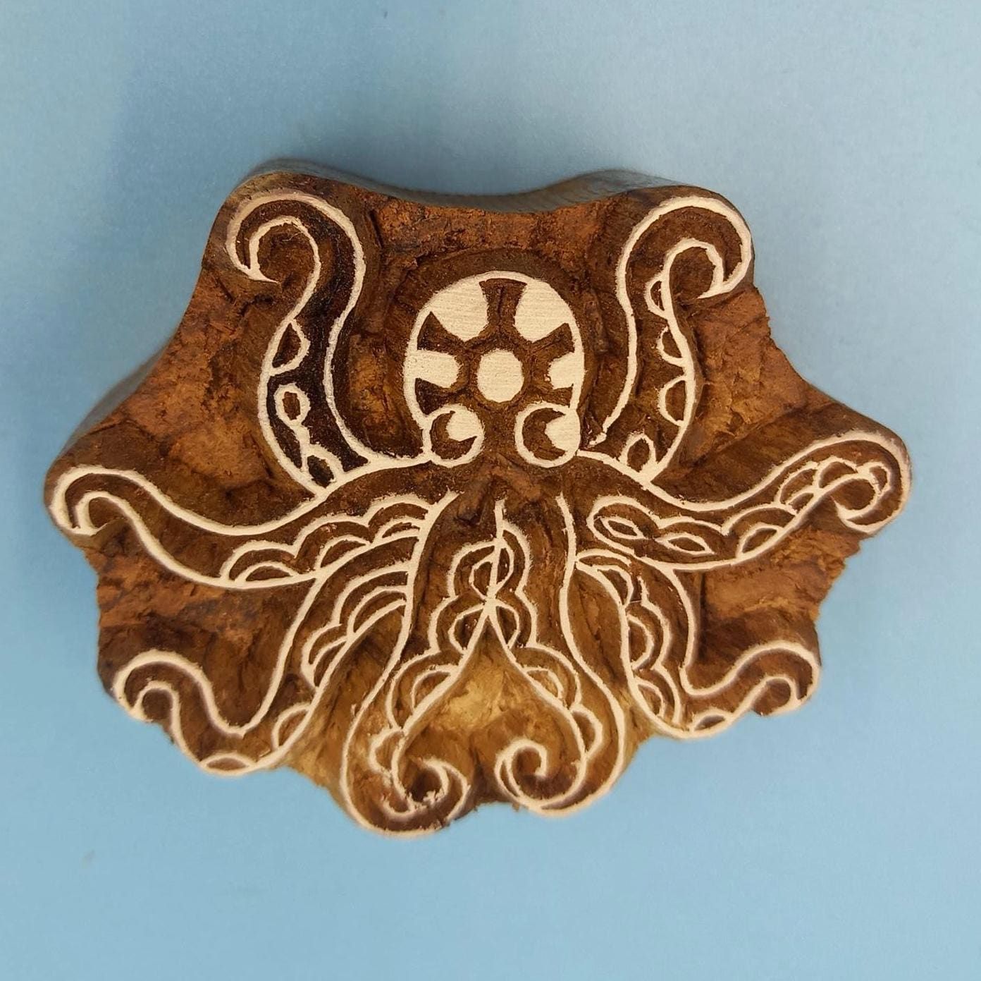 Zentangle Octopus Wooden Printing Block Pottery Stamp, Batik Tjaps, Blaudruck stempel