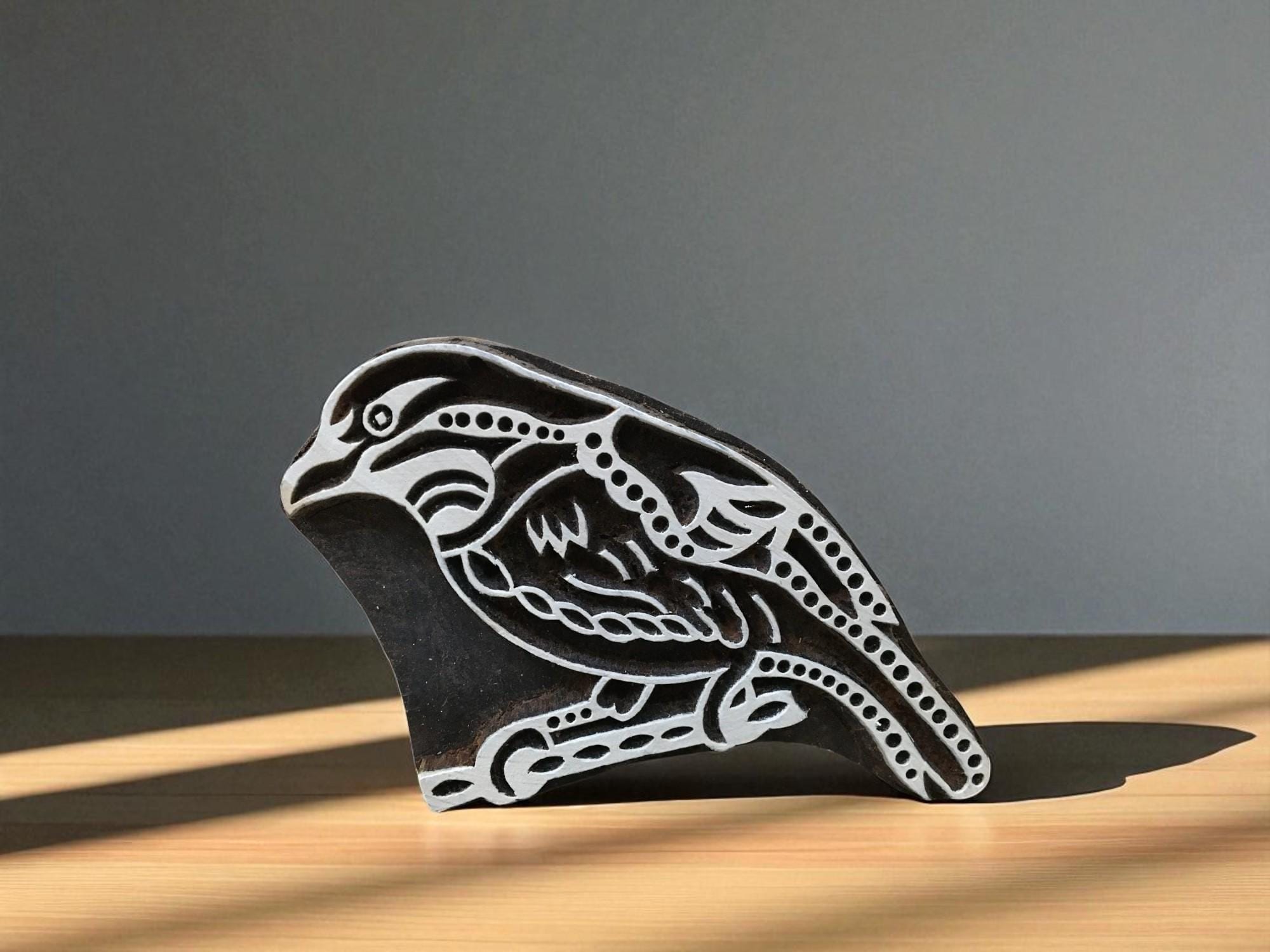 A Bird on Branch 01  hand carved Indian wood printing block; textile stamp; pottery stamp,