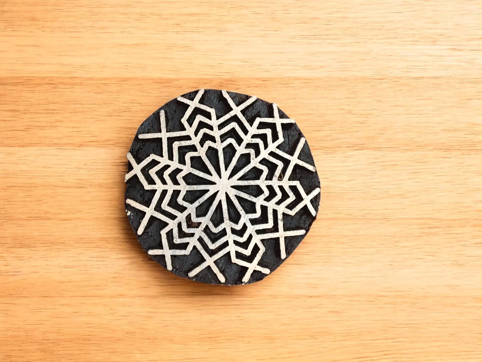 Snowflake Wood Block Stamp: Hand Carved Textile Printing, Set of 10