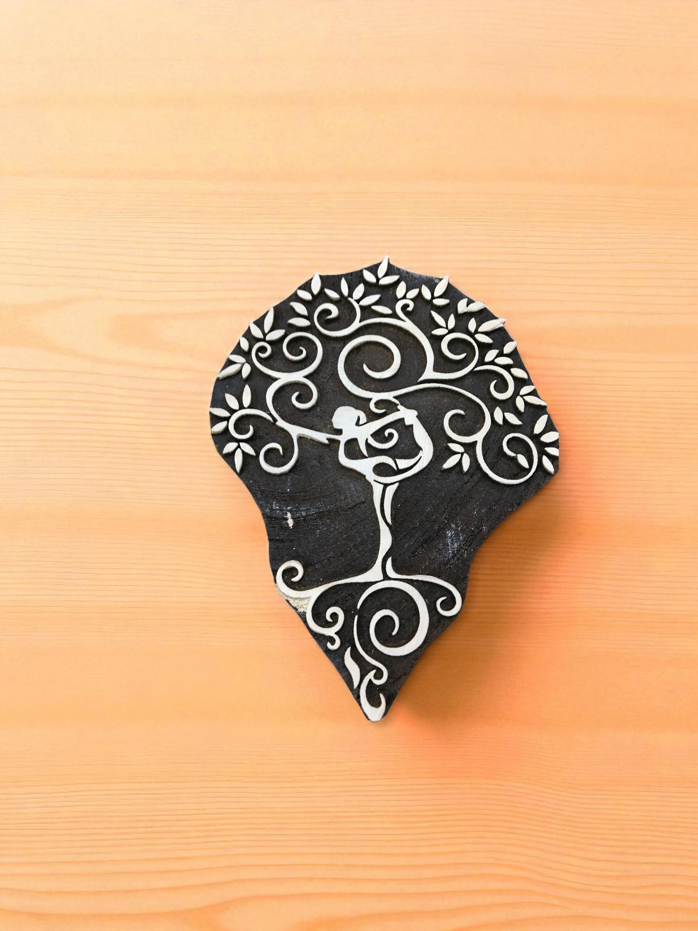 Serenity Embodied: Yoga Tree Wooden Printing Block Stamp ,hand carved Indian wood printing block; textile stamp; pottery stamp,