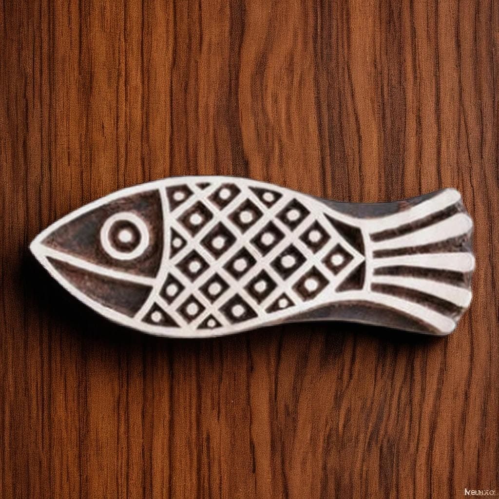 Hand Carved Wood Stamp, Fish Tales Design