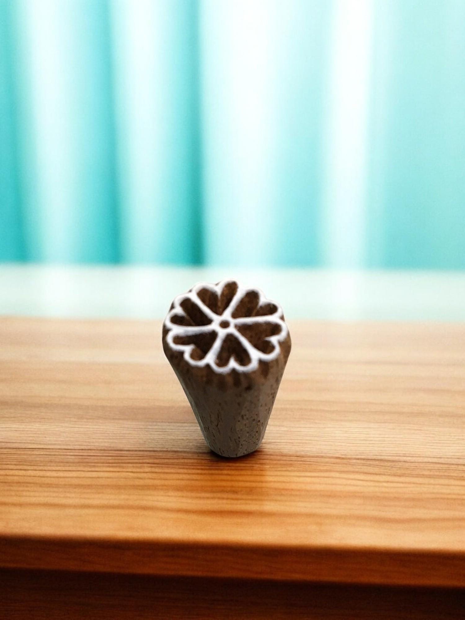 Tiny Flower Indian Wooden Printing Block, Textile Stamp (2.5 cm)