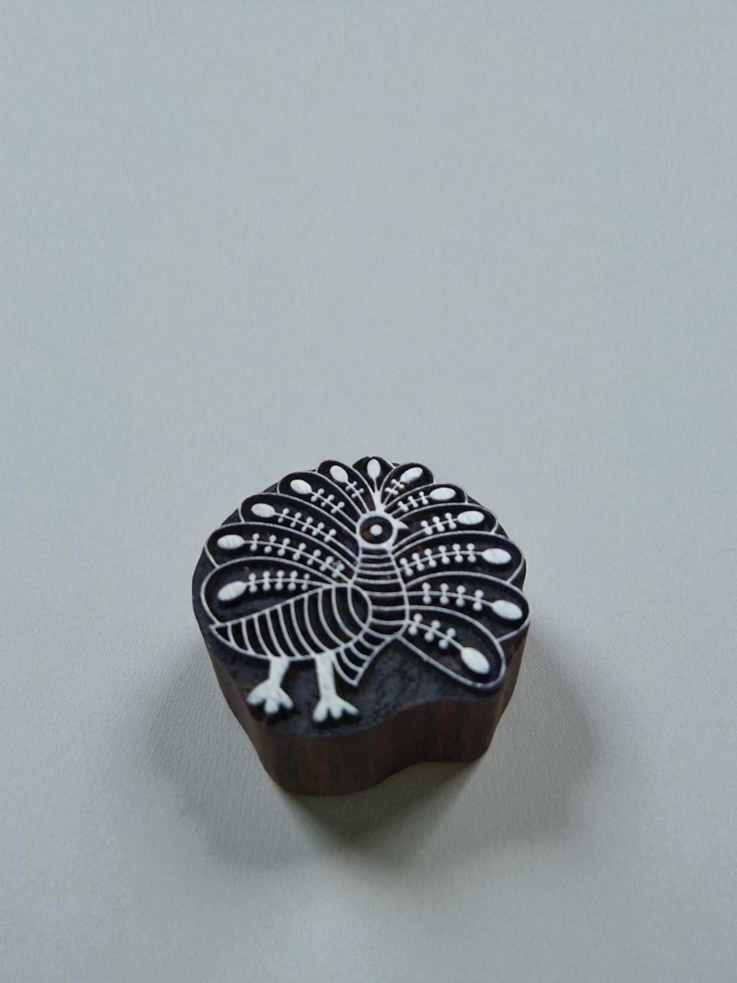 Dancing Peacock,  hand carved Indian wood printing block; textile stamp; pottery stamp,