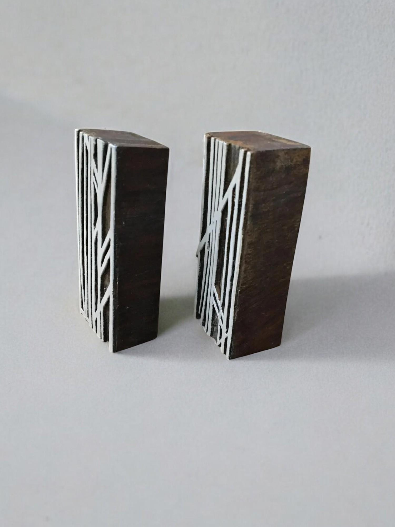 Bamboo Maze Pair,  hand carved Indian wood printing block; textile stamp; pottery stamp,