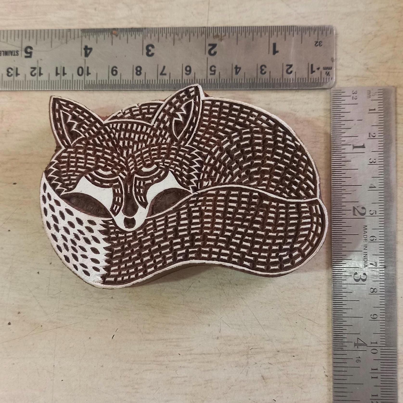 Silent Sitting Fox Wooden Printing Block Pottery Stamp, Batik Tjaps, Blaudruck stempel