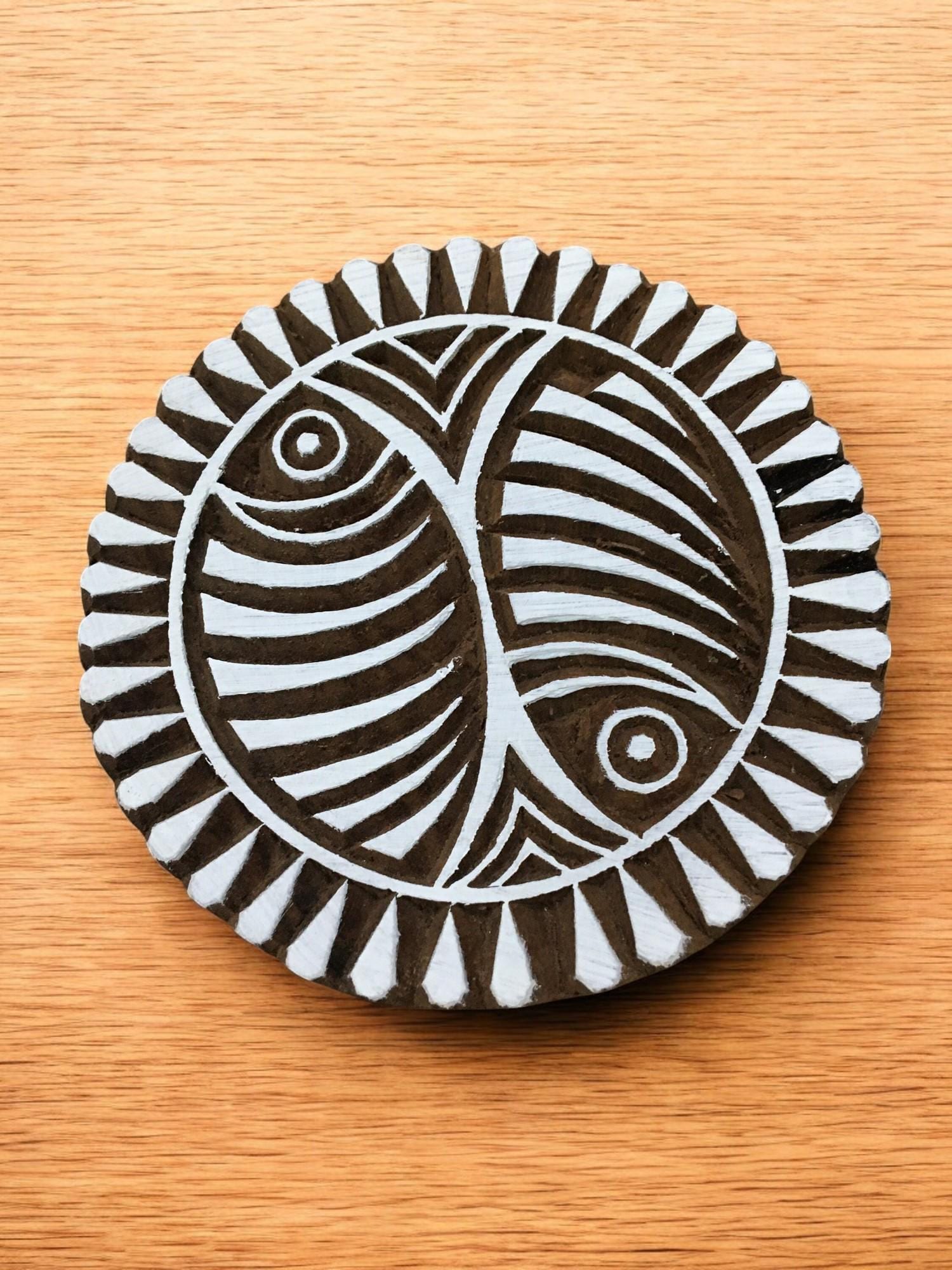 Mandala Wood Block Stamp, Hand Carved Indian Printing Tool (8cm)