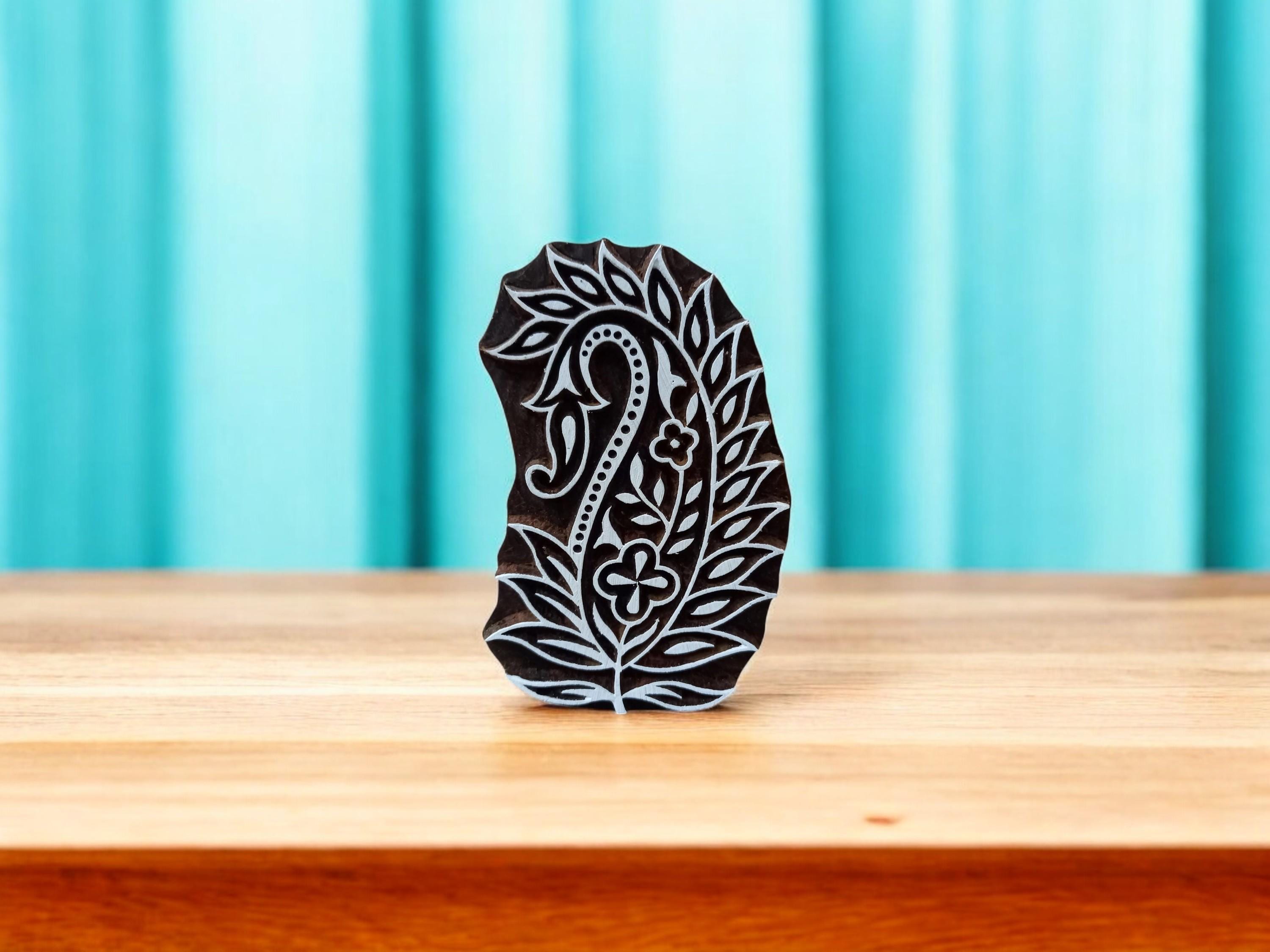 Elegant Paisley Indian Wood Printing Block, Textile Stamp