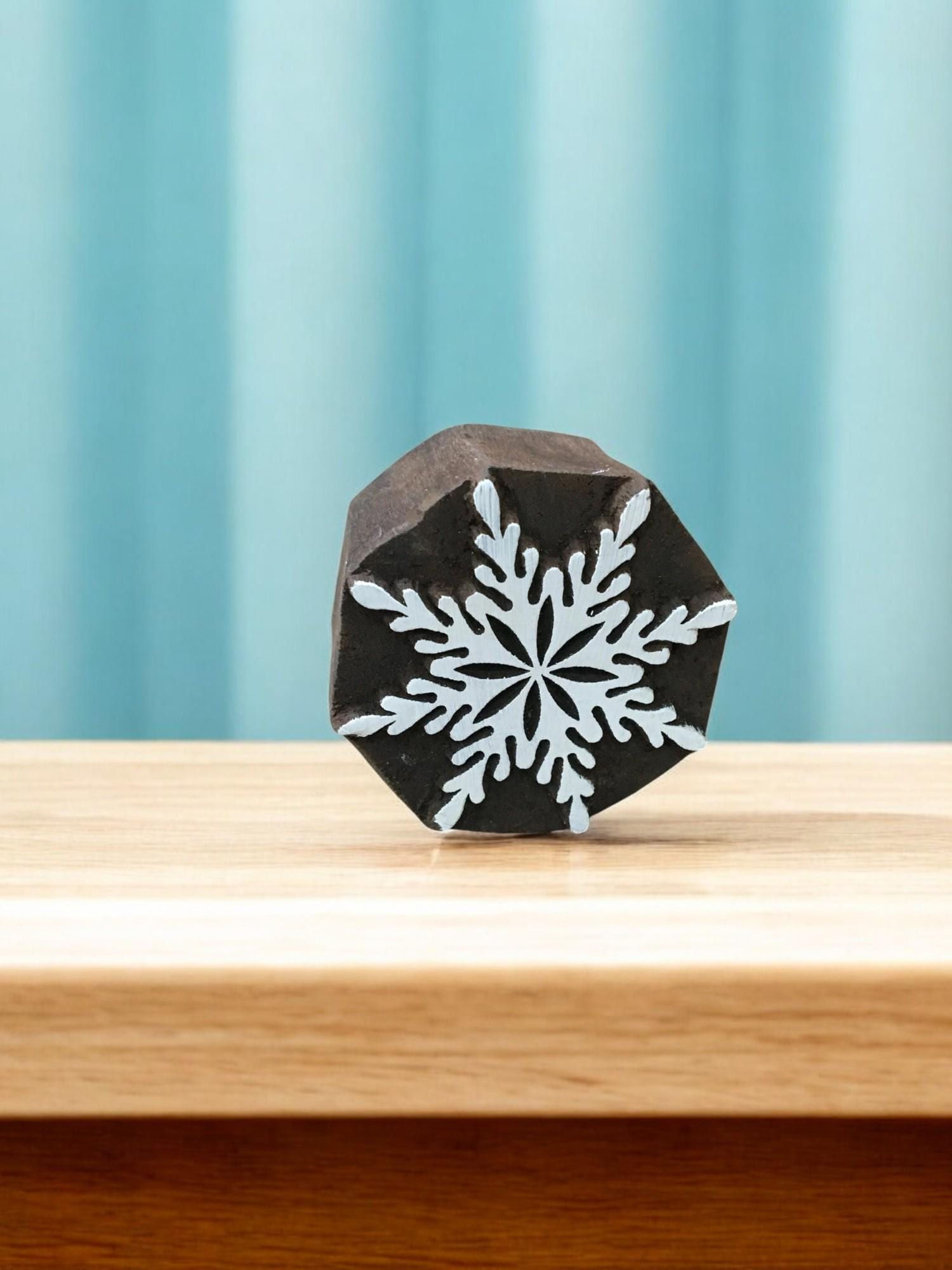 Snowflake, hand carved Indian wood printing block; textile stamp; pottery stamp,
