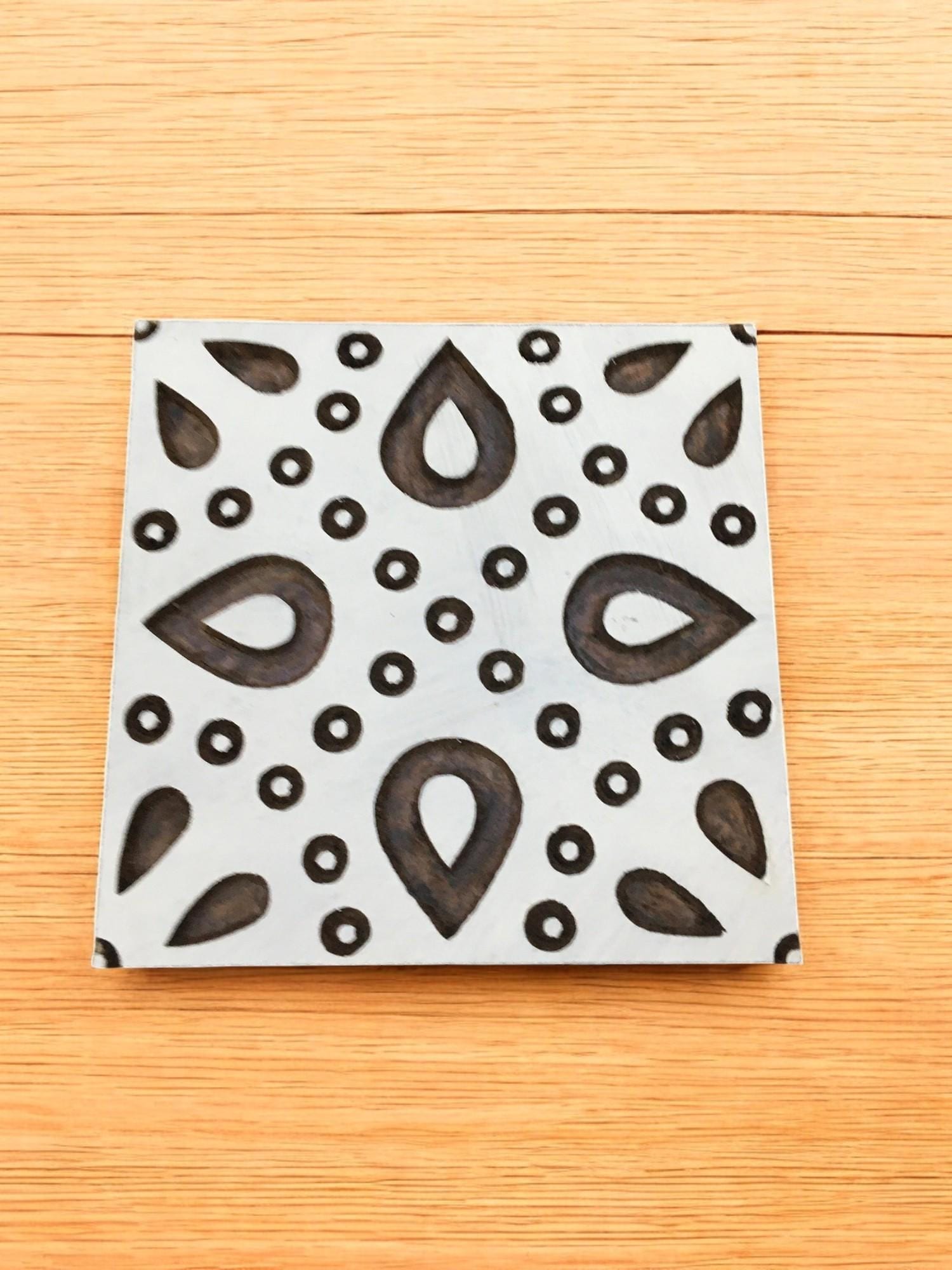 Indian Wood Printing Block - Dotty Leaf Tile Textile Stamp