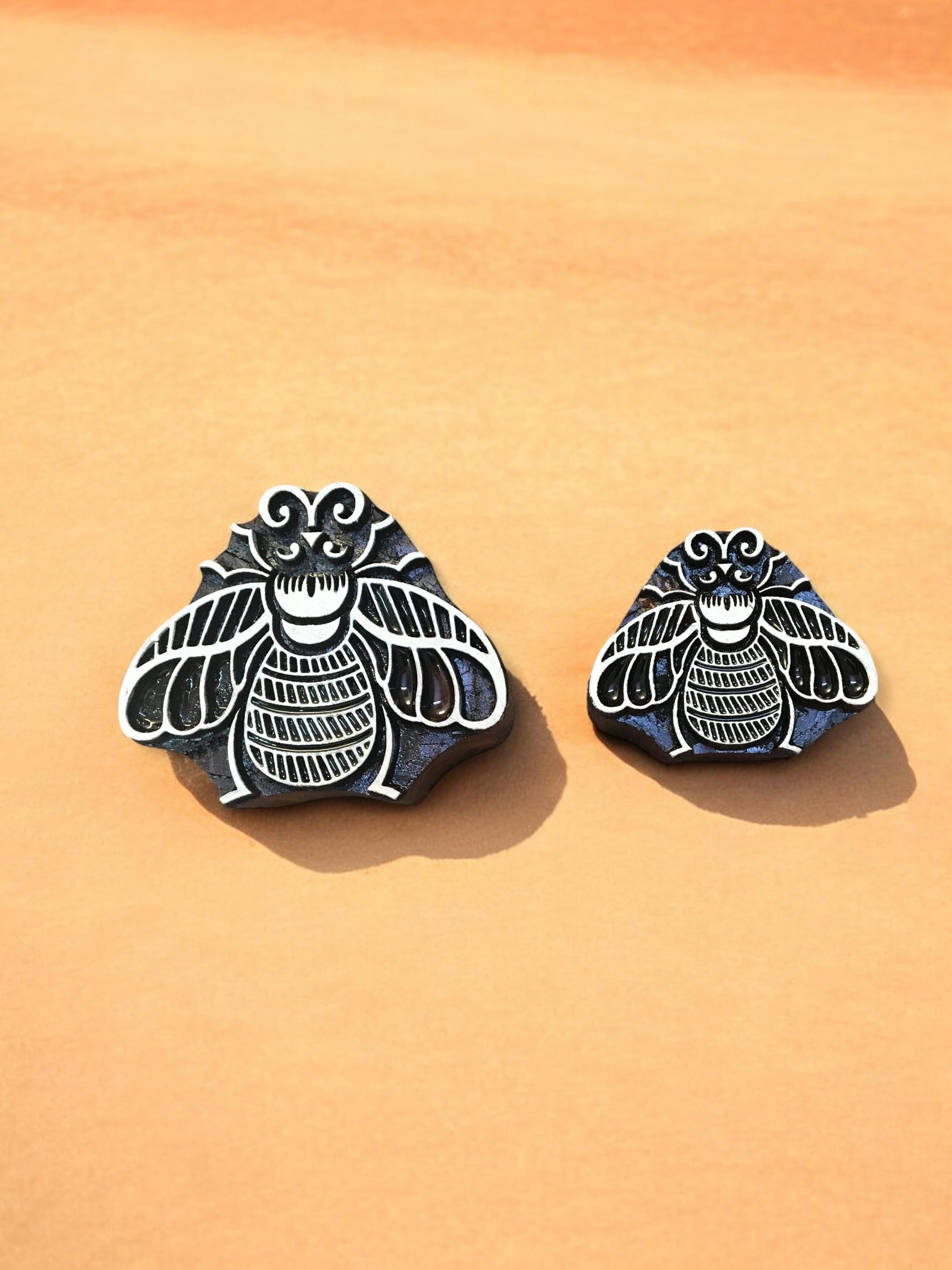 Hand Carved Indian Wood Stamp, Queen Bee Bumblebee