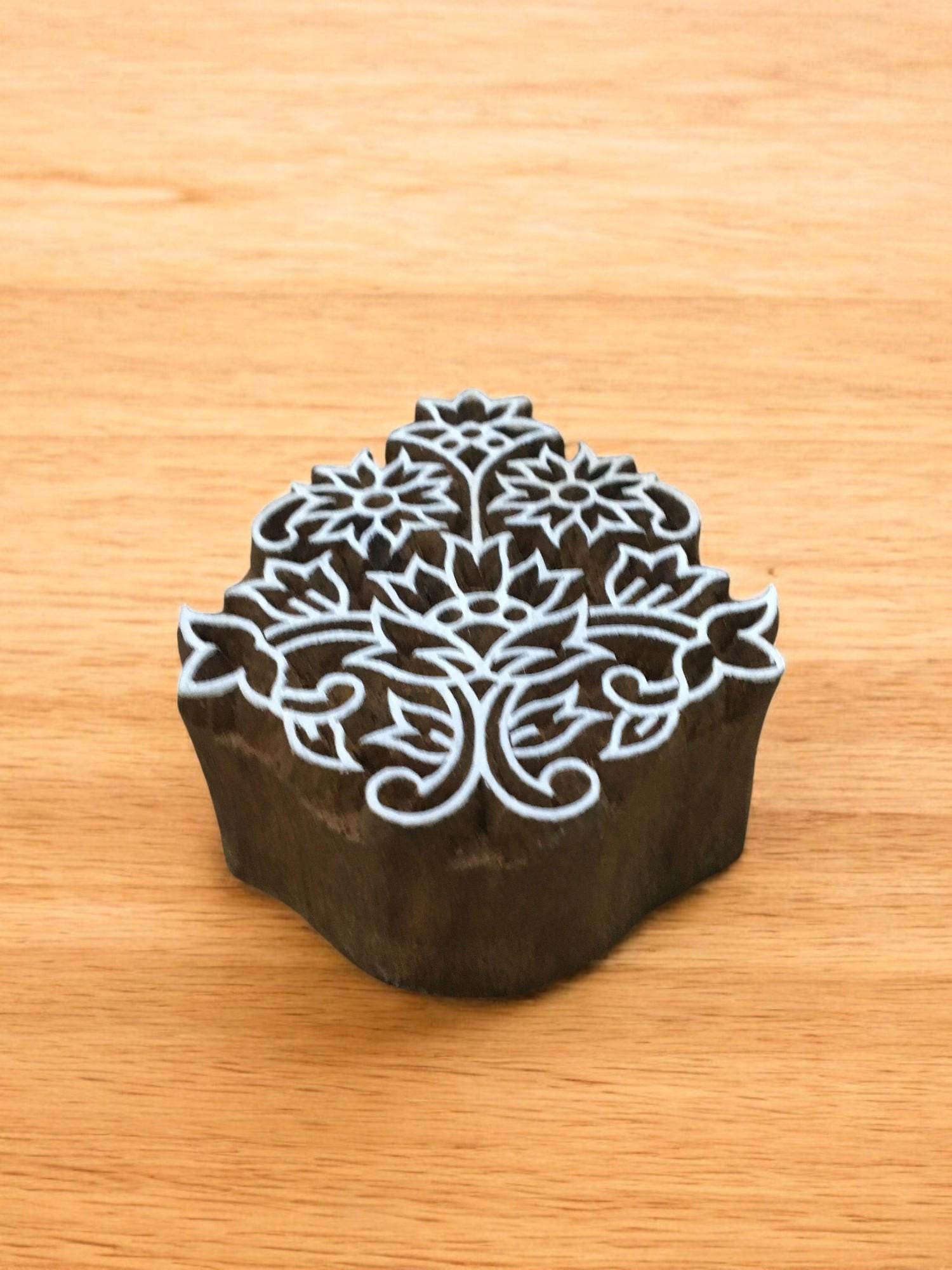 Oriental Flower, hand carved Indian wood printing block; textile stamp; pottery stamp,